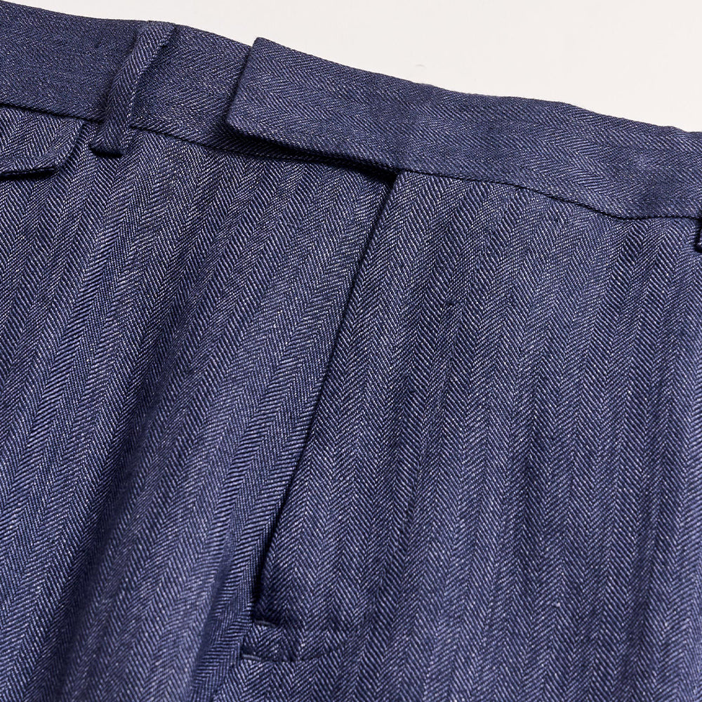 Herringbone Flat Front Trouser Navy Billy Reid