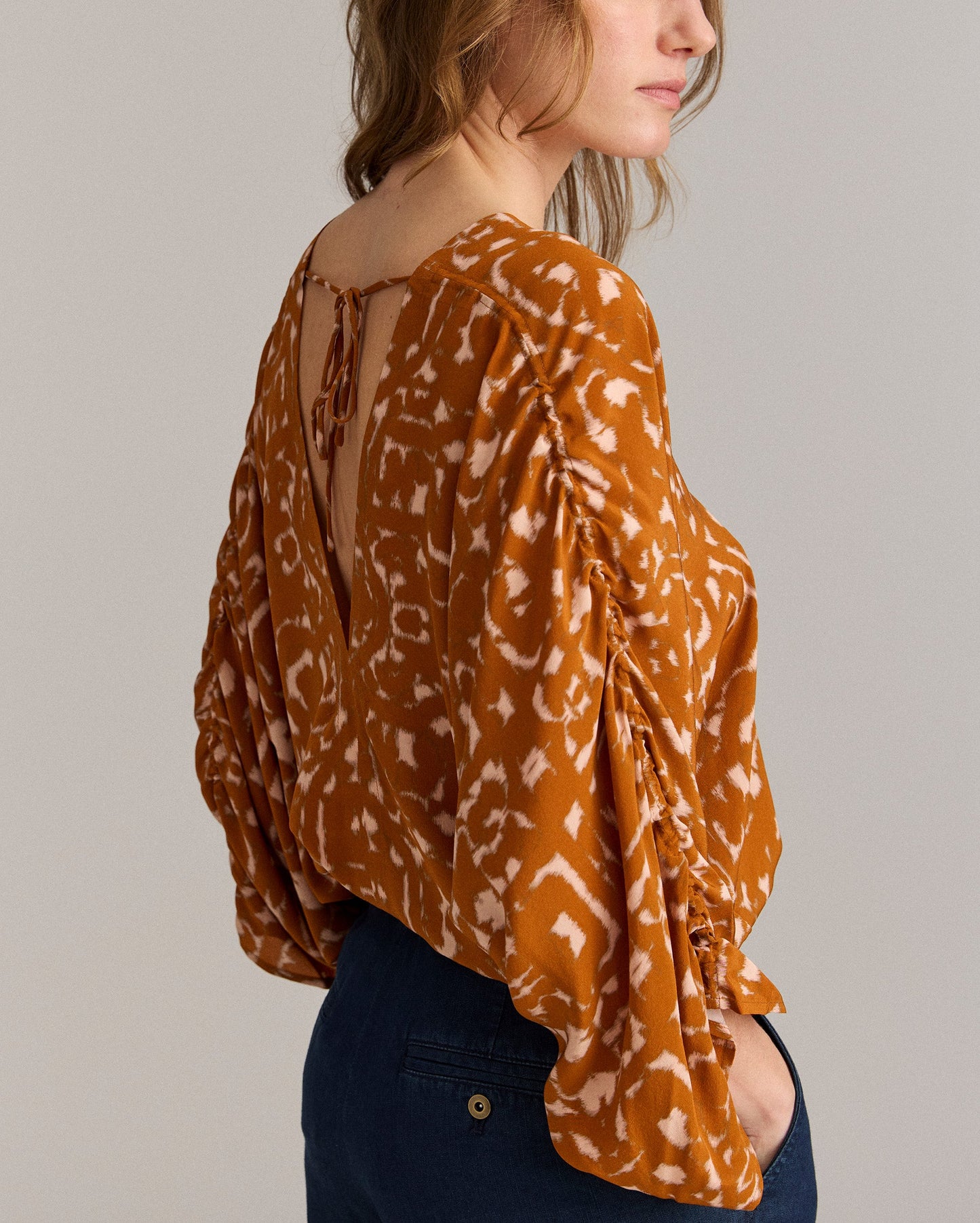 Moroccan Screen Silk Ruched Blouse Terra Billy Reid