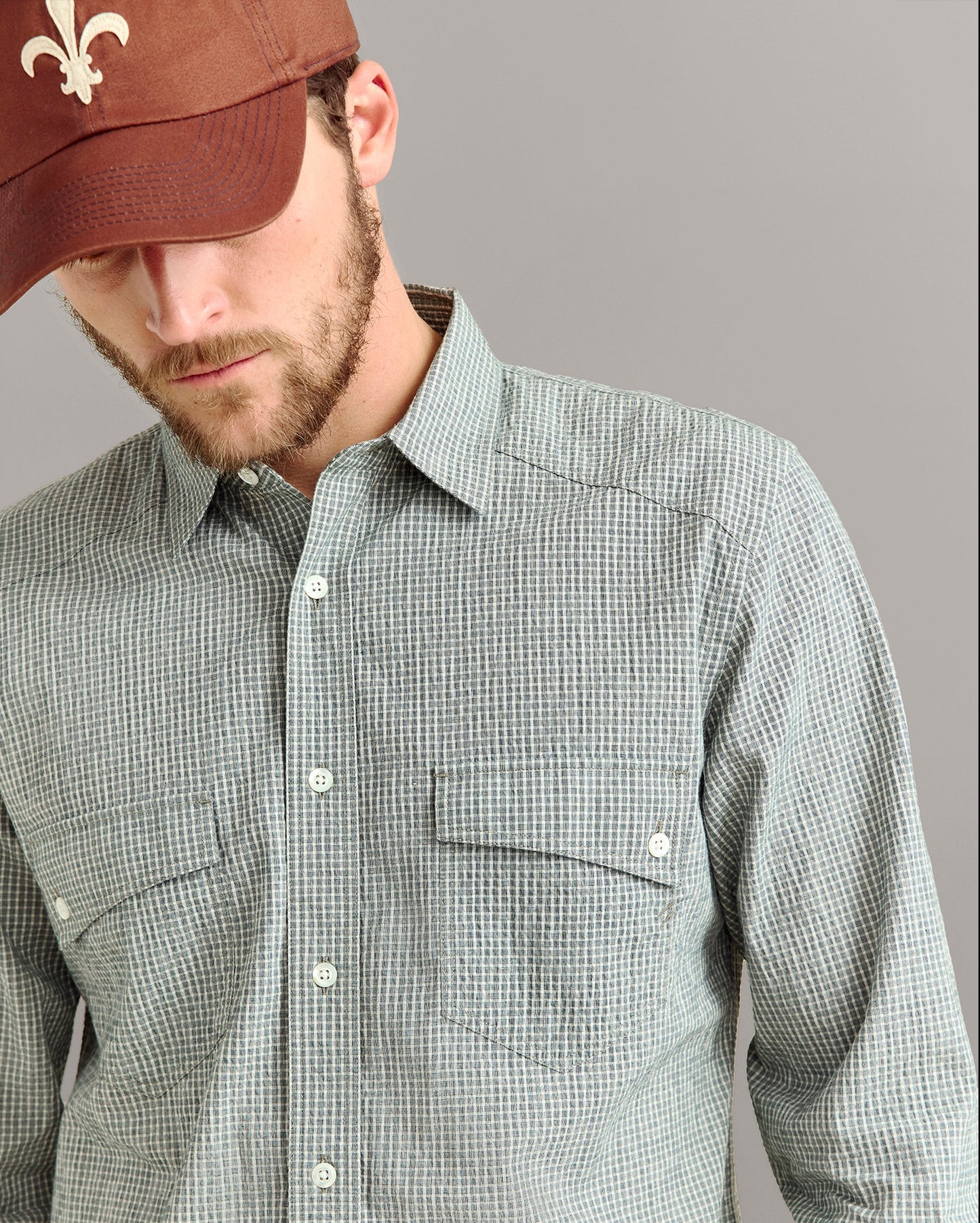 Micro-Check Seersucker Shirt Scarab Billy Reid