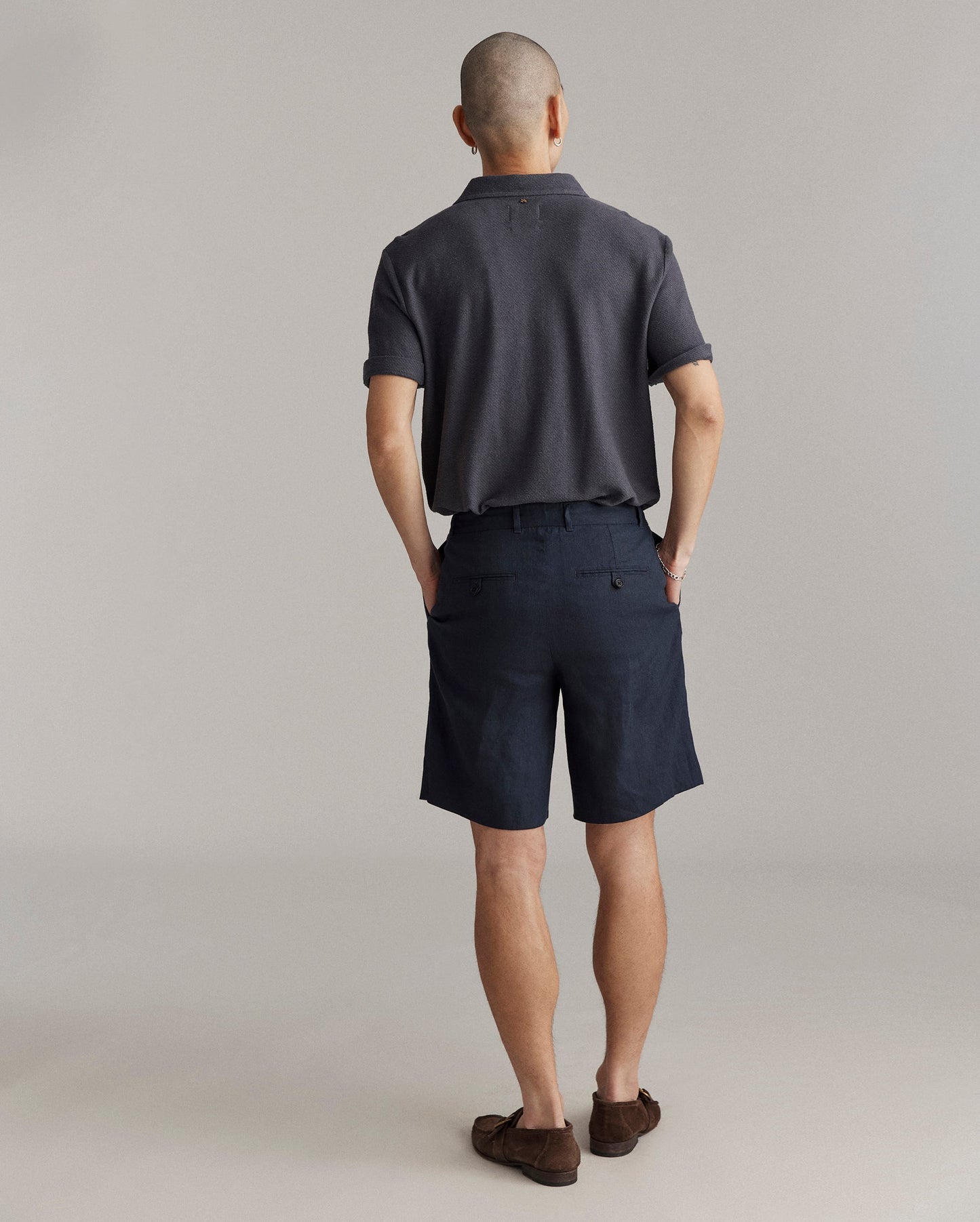 Double Pleated Short Carbon Blue Billy Reid