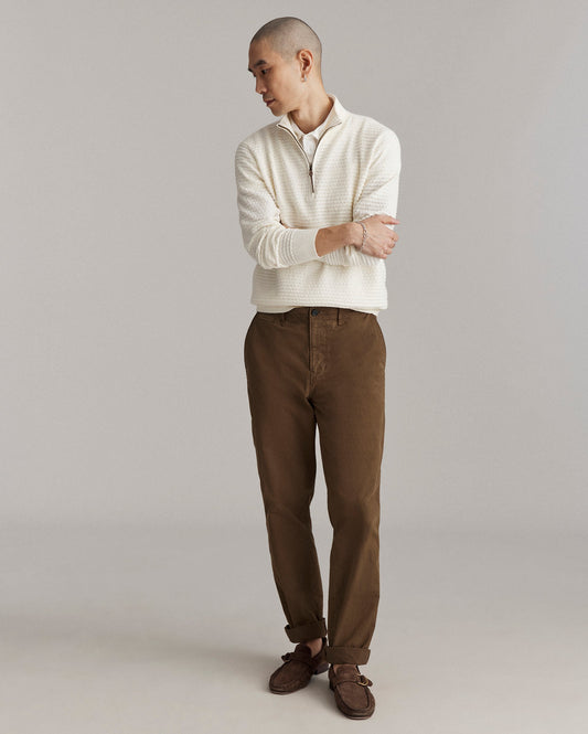 Linen Textured Half Zip Sweater Tinted White Billy Reid