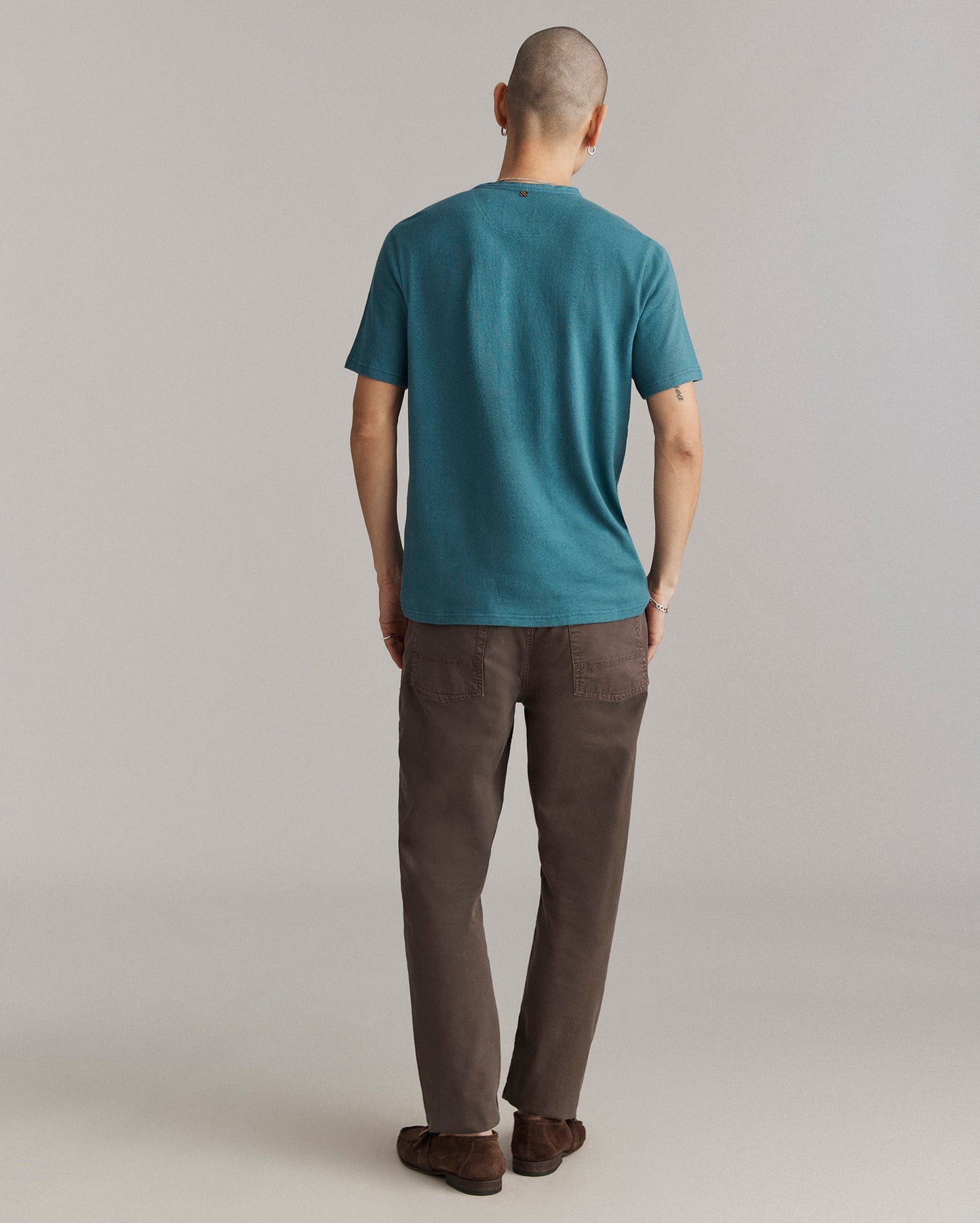 Short Sleeve Hemp Cotton Henley Washed Lake Blue Billy Reid