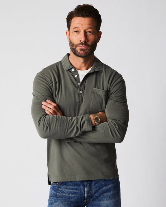 Long Sleeve Pensacola Polo Washed Grey Billy Reid