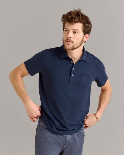 Pique Pensacola Polo Carbon Blue Billy Reid