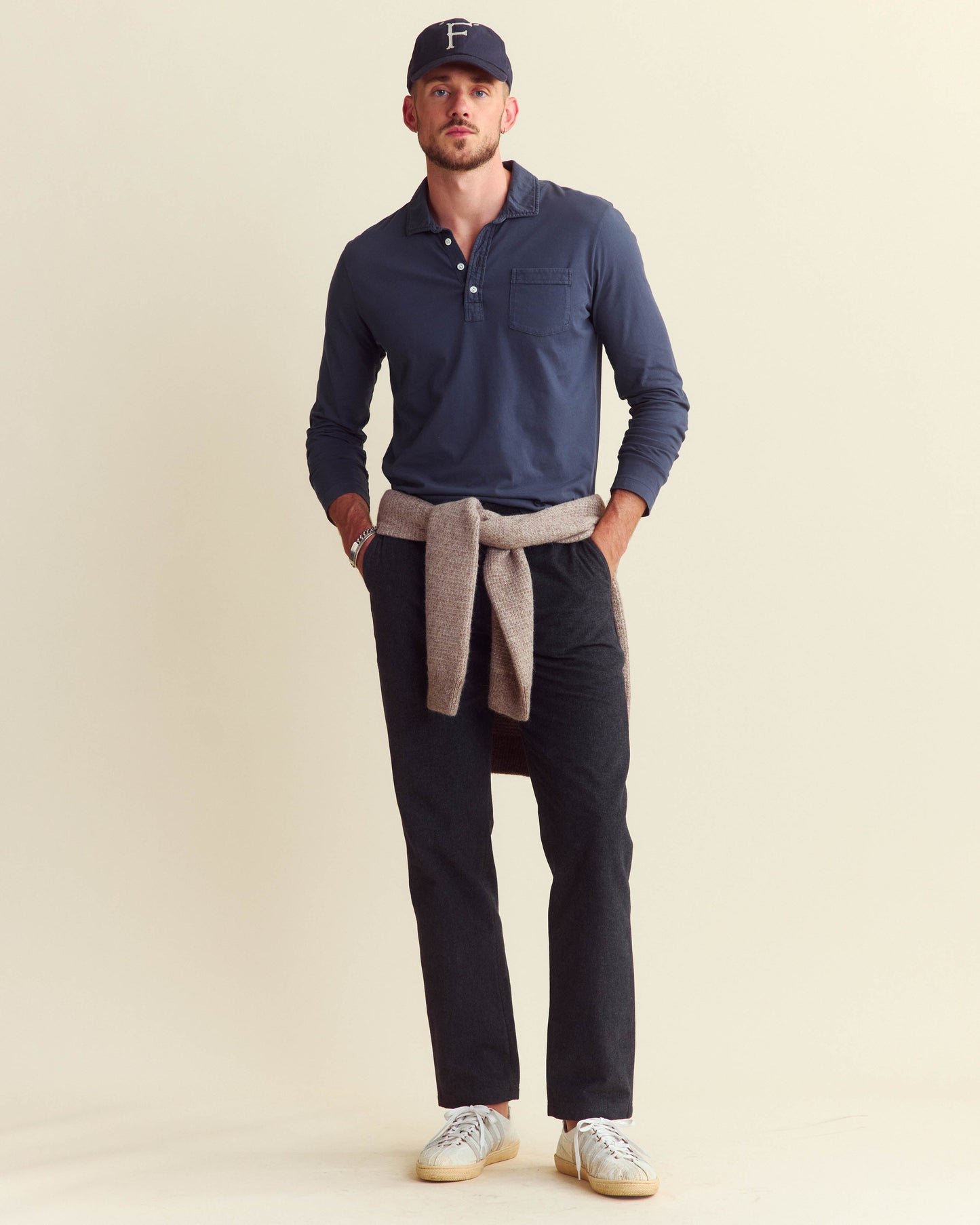 Long Sleeve Pensacola Polo Navy Billy Reid