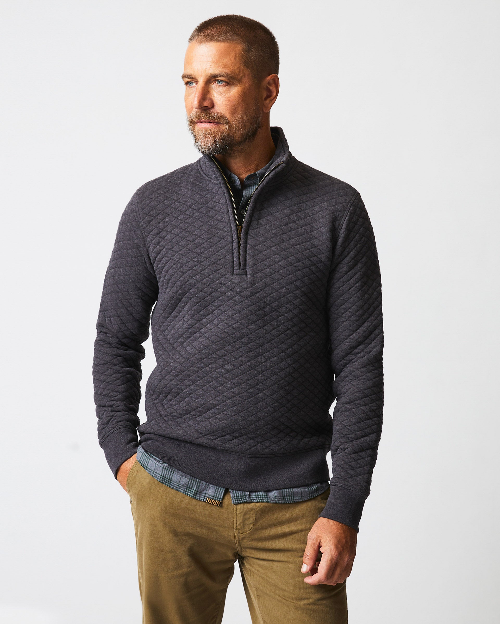 Diamond Quilt Half Zip Black Billy Reid