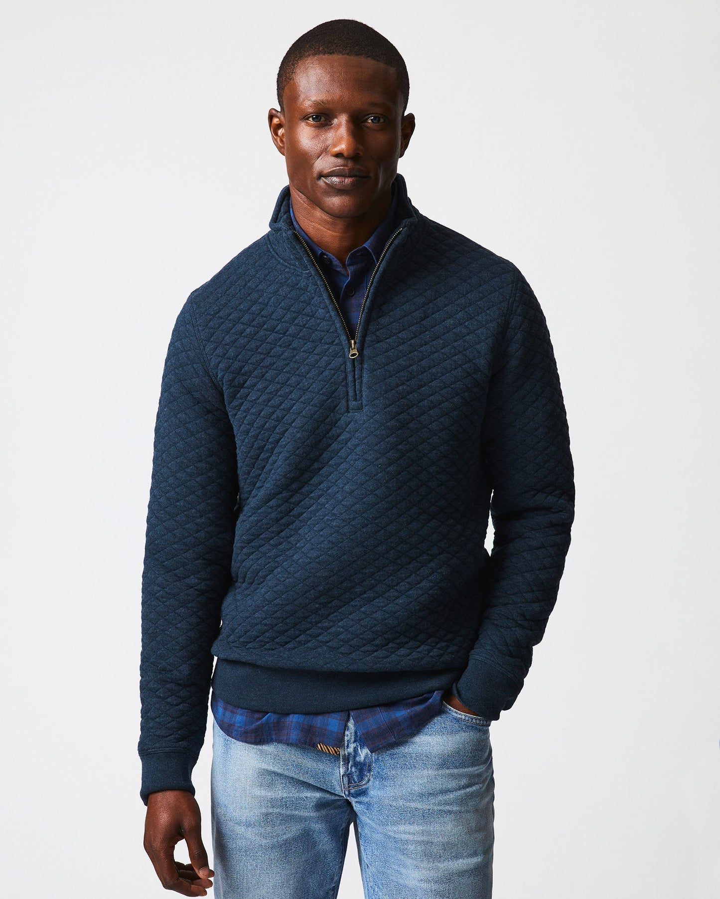 Diamond Quilt Half Zip Carbon Blue Billy Reid