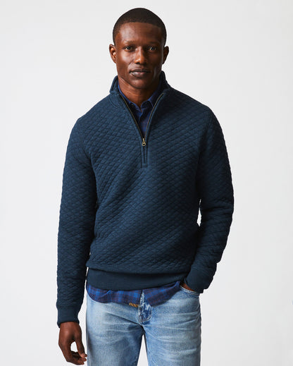 Diamond Quilt Half Zip Carbon Blue Billy Reid