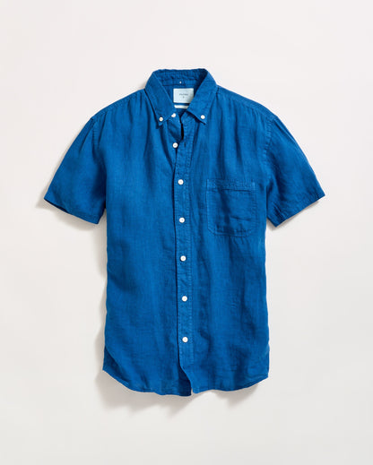 Short Sleeve Linen Tuscumbia Shirt Button Down Dark Blue Billy Reid
