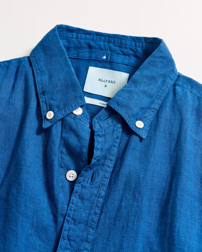 Short Sleeve Linen Tuscumbia Shirt Button Down Dark Blue Billy Reid