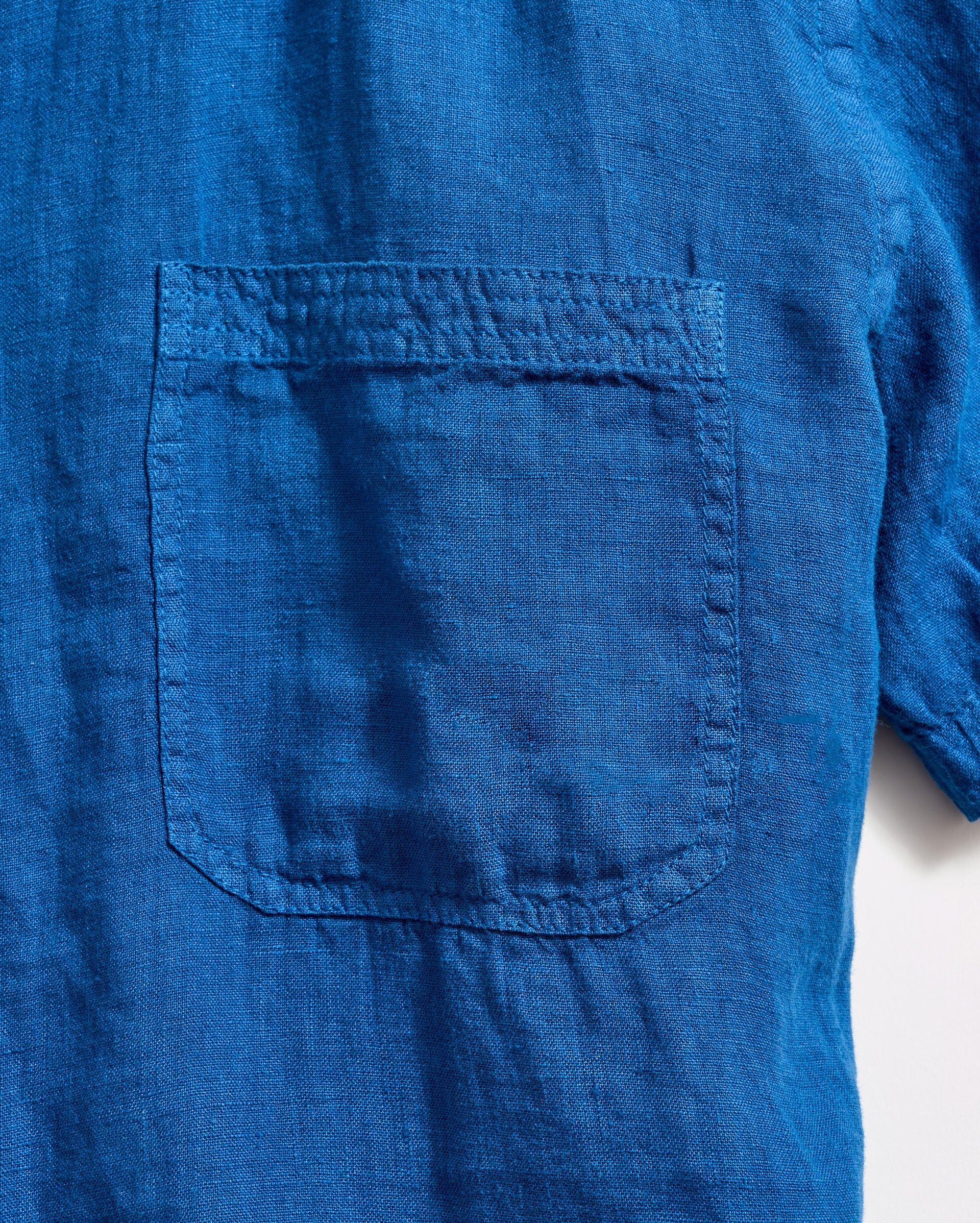 Short Sleeve Linen Tuscumbia Shirt Button Down Dark Blue Billy Reid
