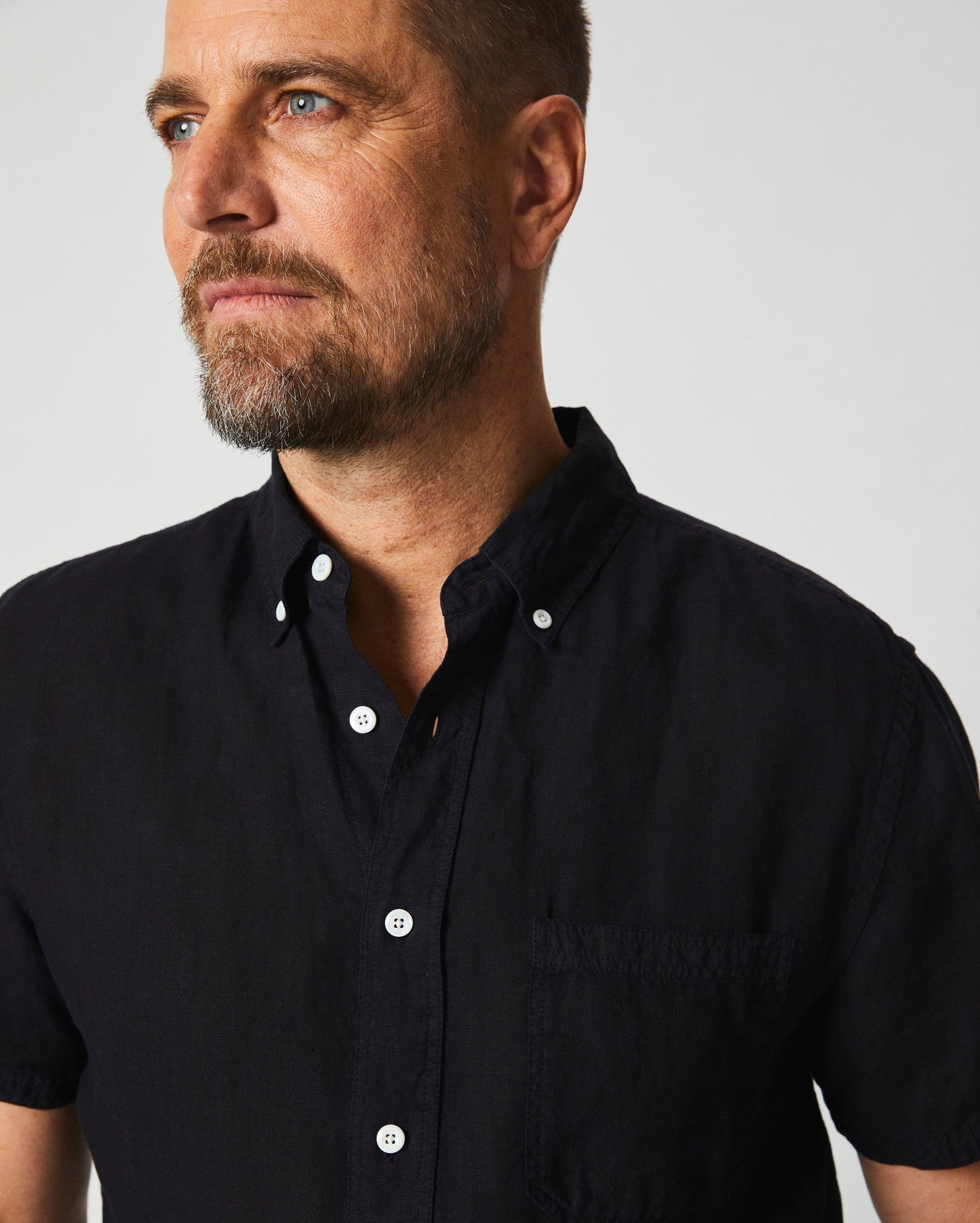 Short Sleeve Linen Tuscumbia Shirt Button Down Black Billy Reid