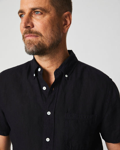 Short Sleeve Linen Tuscumbia Shirt Button Down Black Billy Reid