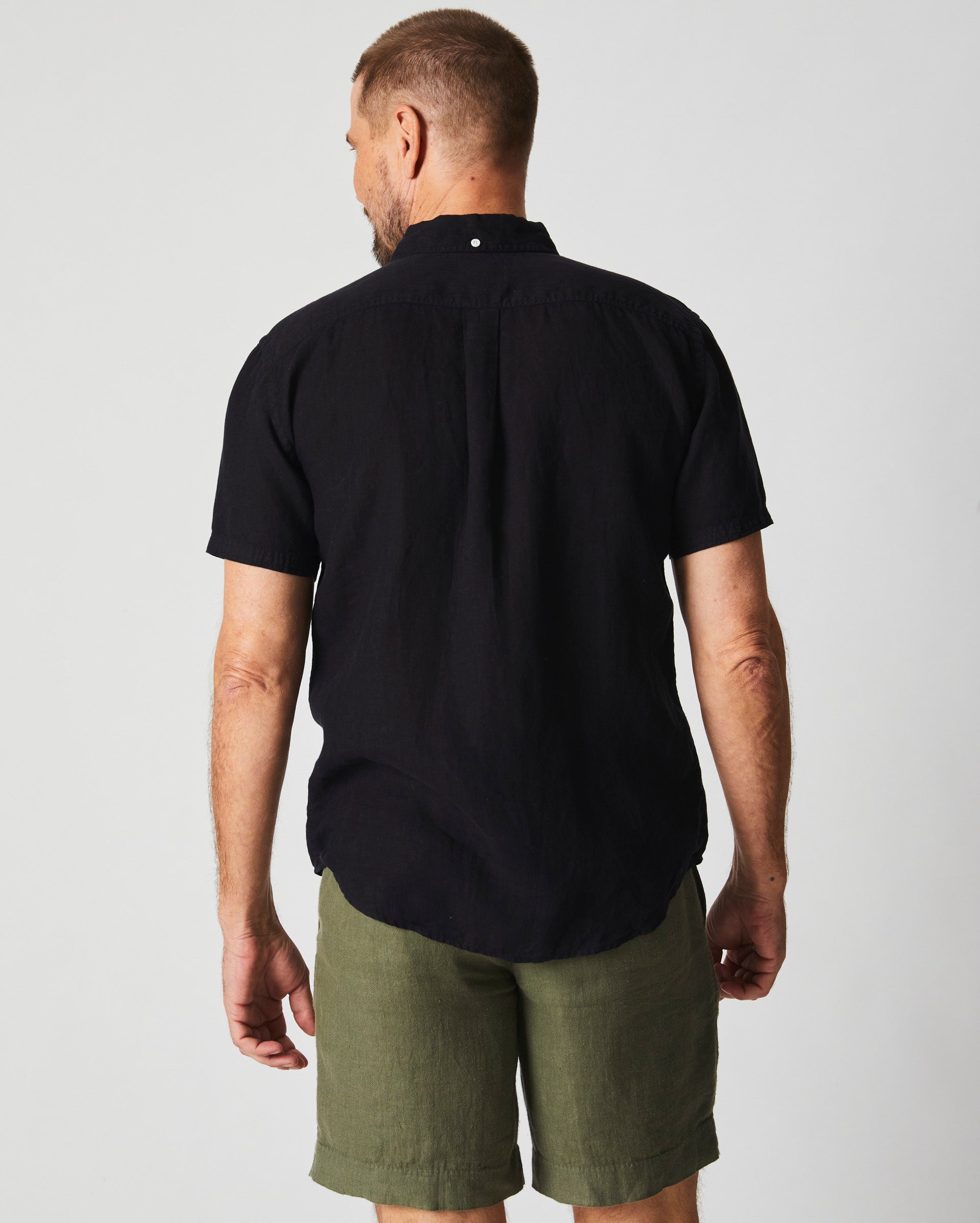 Short Sleeve Linen Tuscumbia Shirt Button Down Black Billy Reid