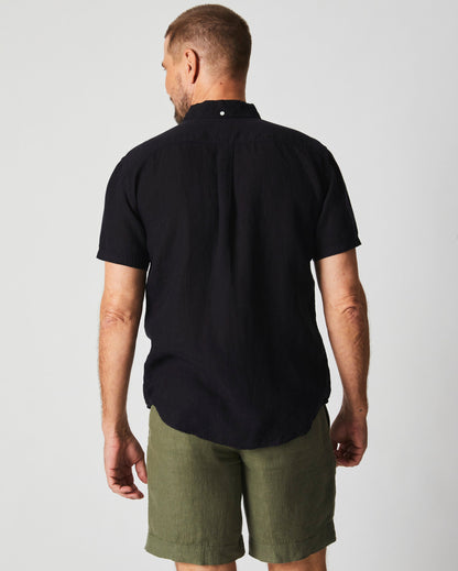 Short Sleeve Linen Tuscumbia Shirt Button Down Black Billy Reid