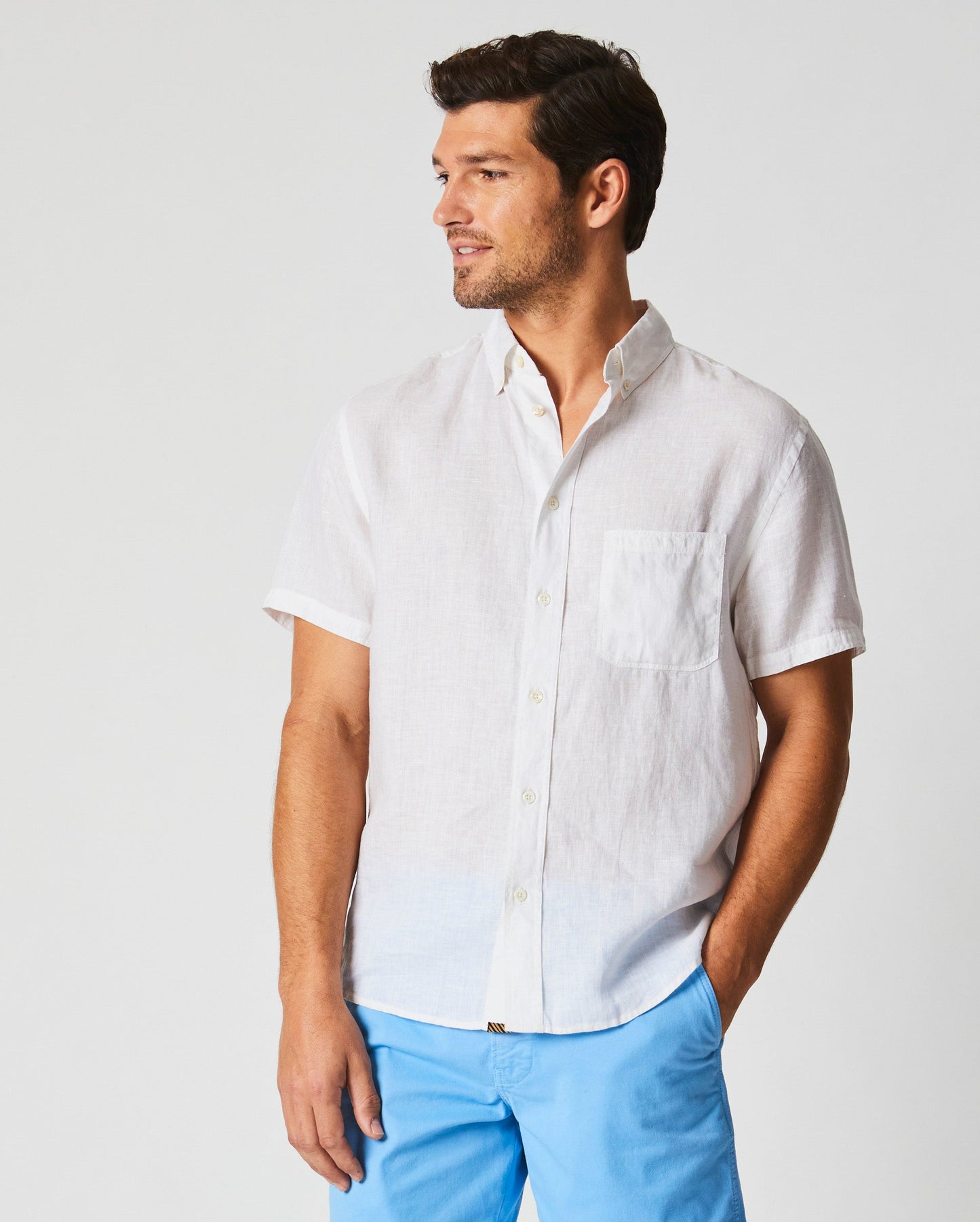 Short Sleeve Linen Tuscumbia Shirt Button Down White Billy Reid