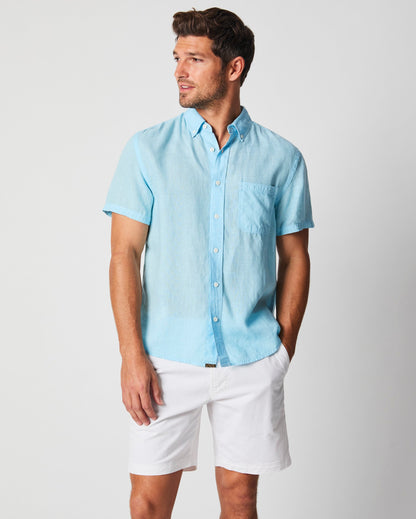 Short Sleeve Linen Tuscumbia Shirt Button Down Day Blue Billy Reid
