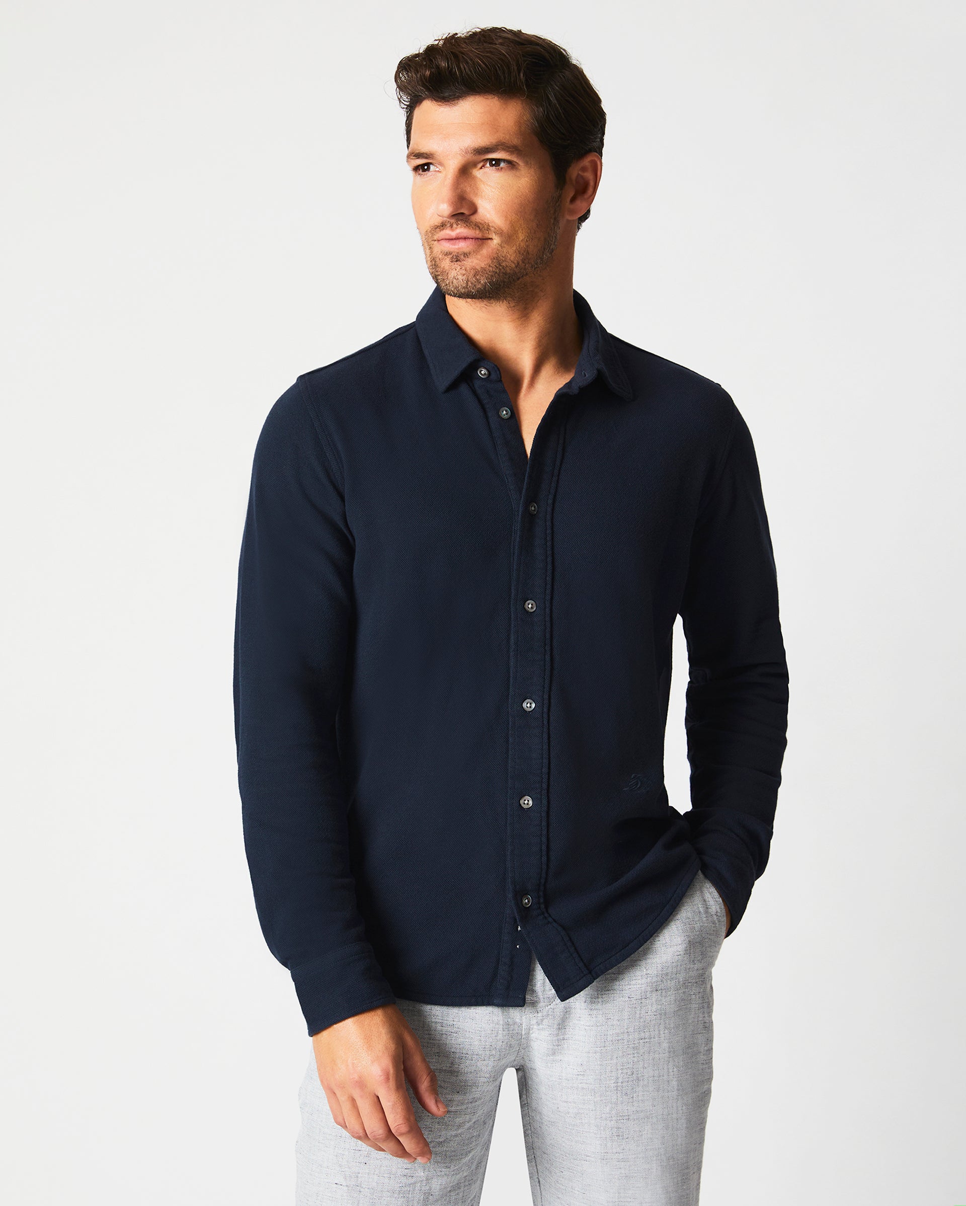 Long Sleeve Knit Yellowhammer Shirt Carbon Blue Billy Reid