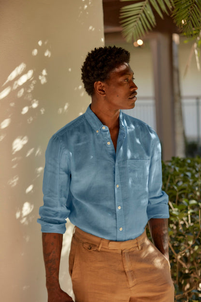 Tuscumbia Linen Shirt Button Down French Blue Billy Reid
