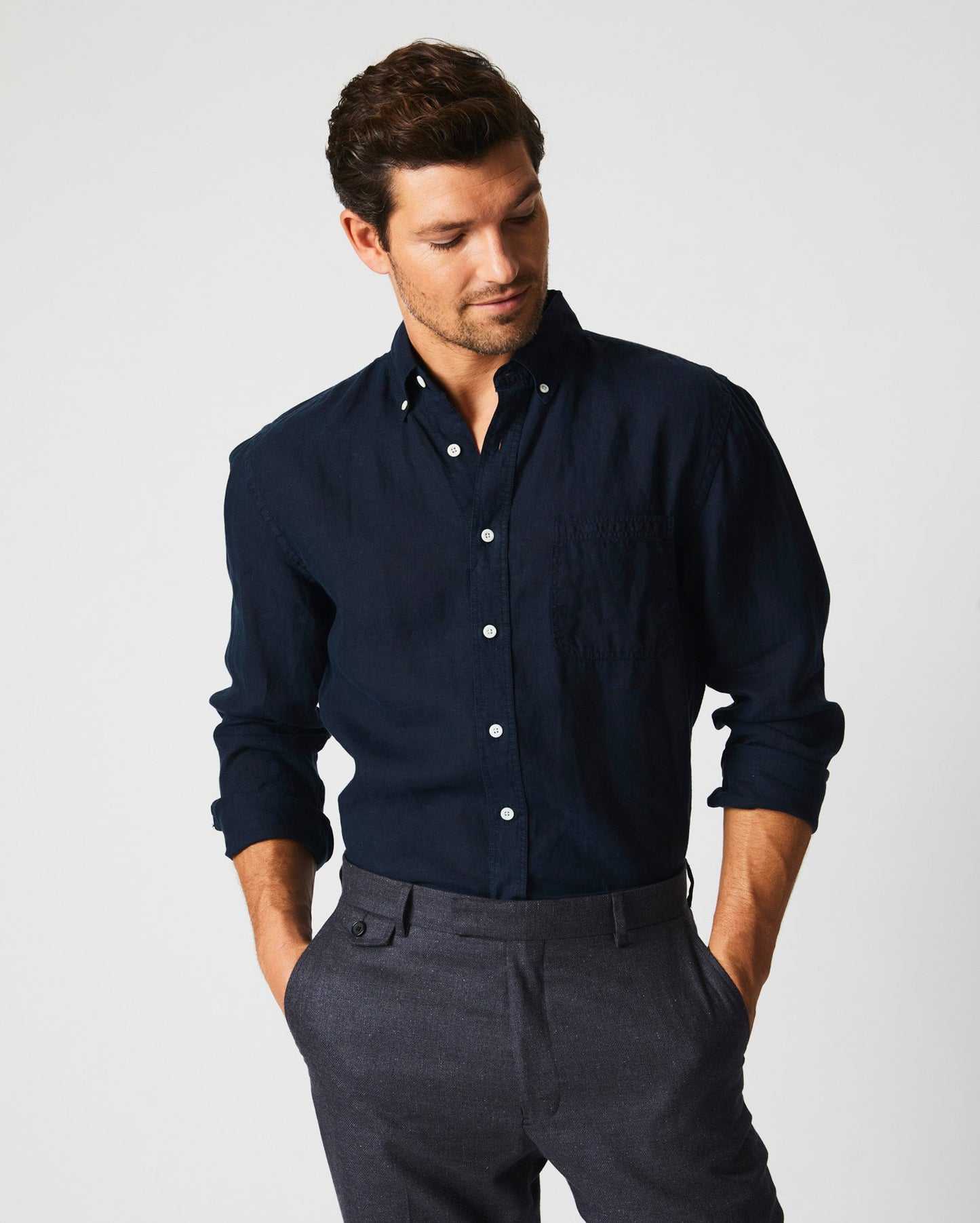 Tuscumbia Linen Shirt Button Down Carbon Blue Billy Reid