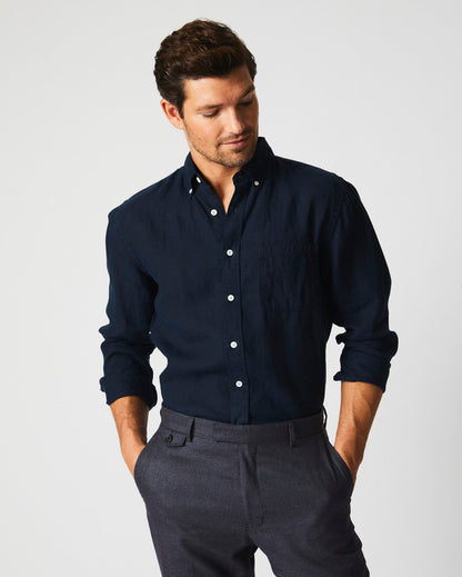 Tuscumbia Linen Shirt Button Down Carbon Blue Billy Reid