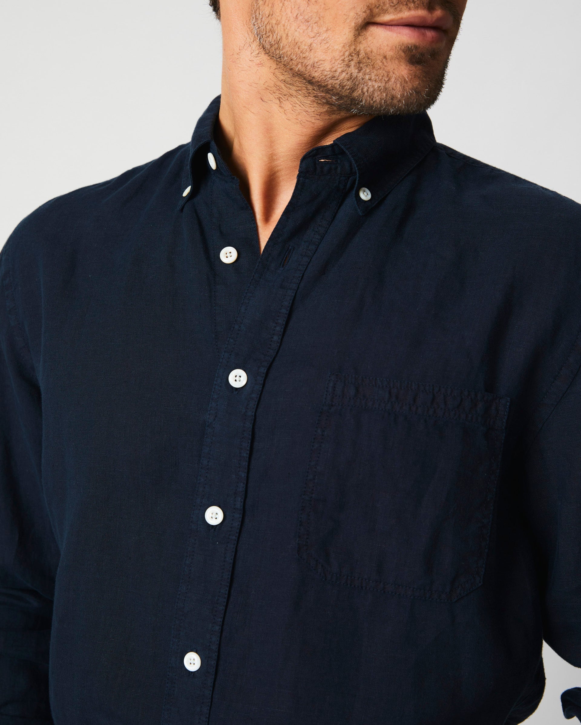 Tuscumbia Linen Shirt Button Down Carbon Blue Billy Reid