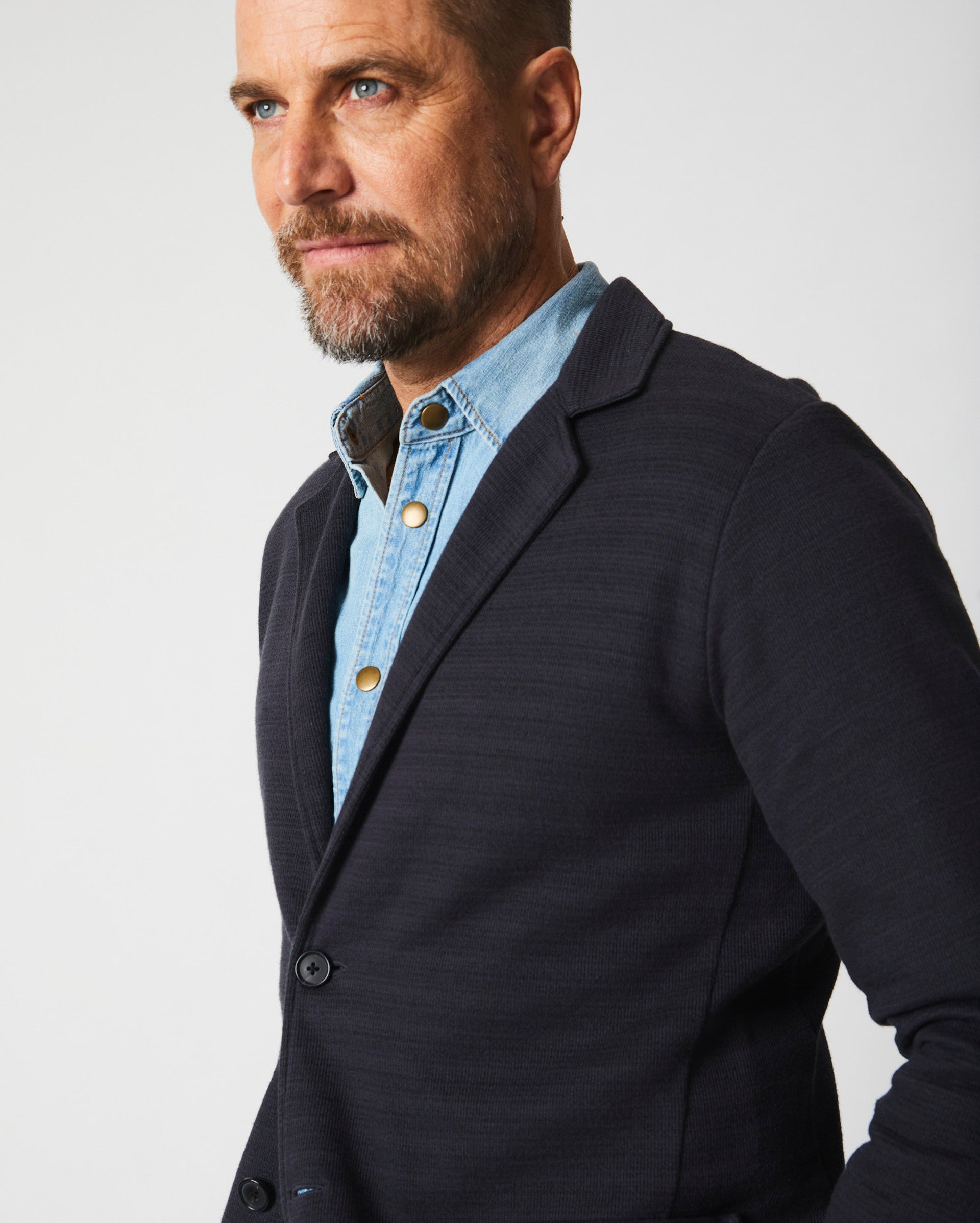 Ottoman Knit Sport Coat Carbon Blue Billy Reid
