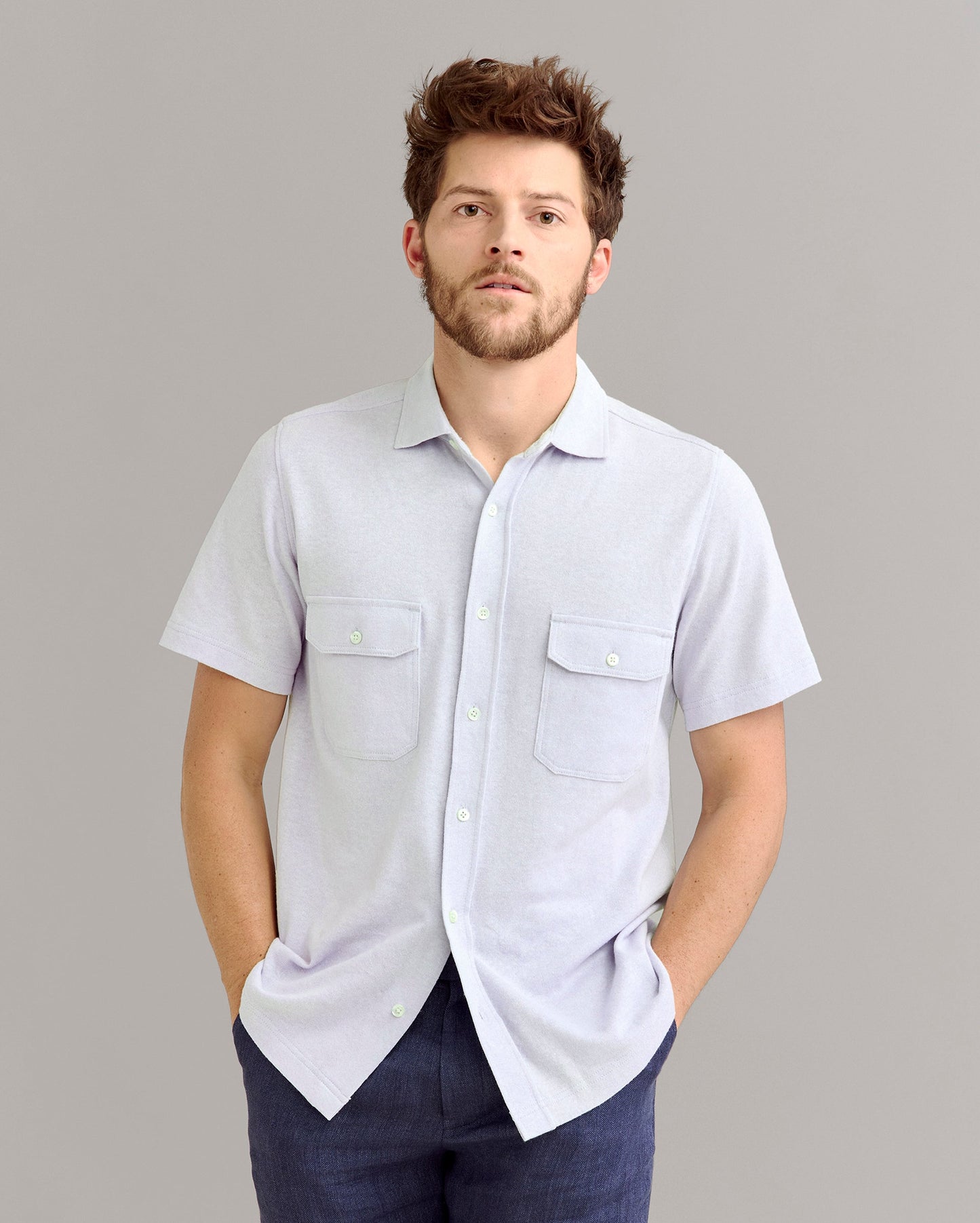 Short Sleeve Hemp Cotton Knit Shirt Pebble Billy Reid