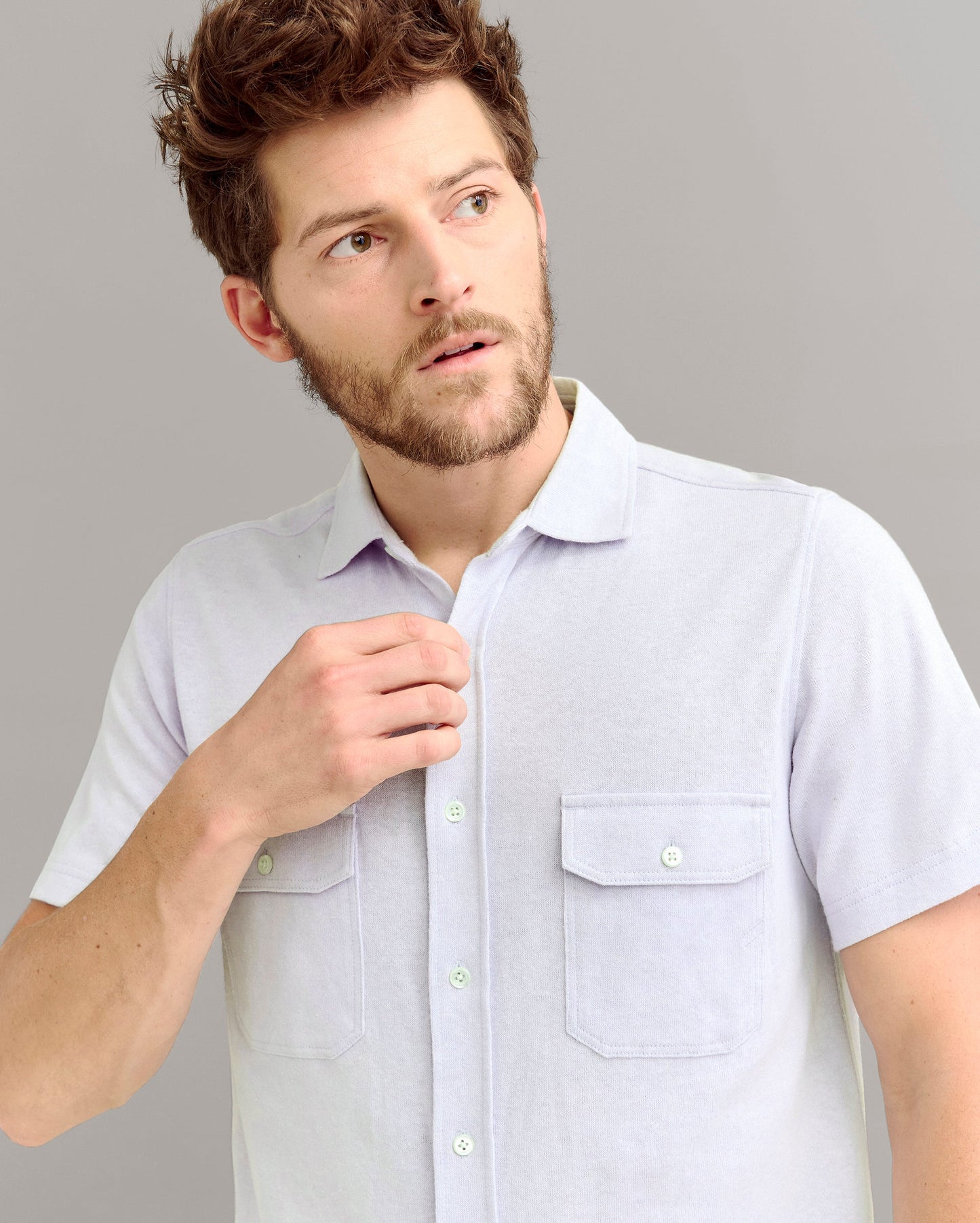 Short Sleeve Hemp Cotton Knit Shirt Pebble Billy Reid