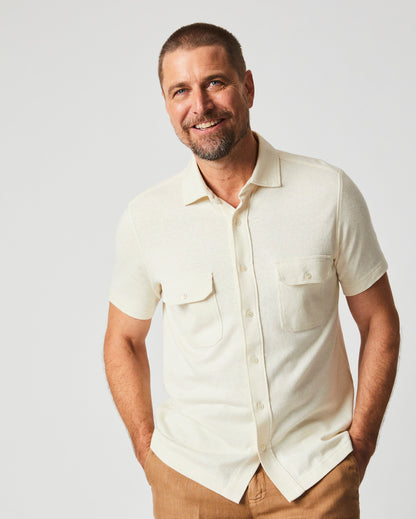 Short Sleeve Hemp Cotton Knit Shirt Tinted White Billy Reid