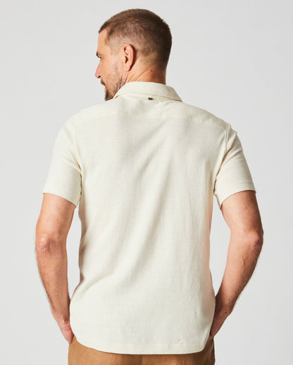 Short Sleeve Hemp Cotton Knit Shirt Tinted White Billy Reid