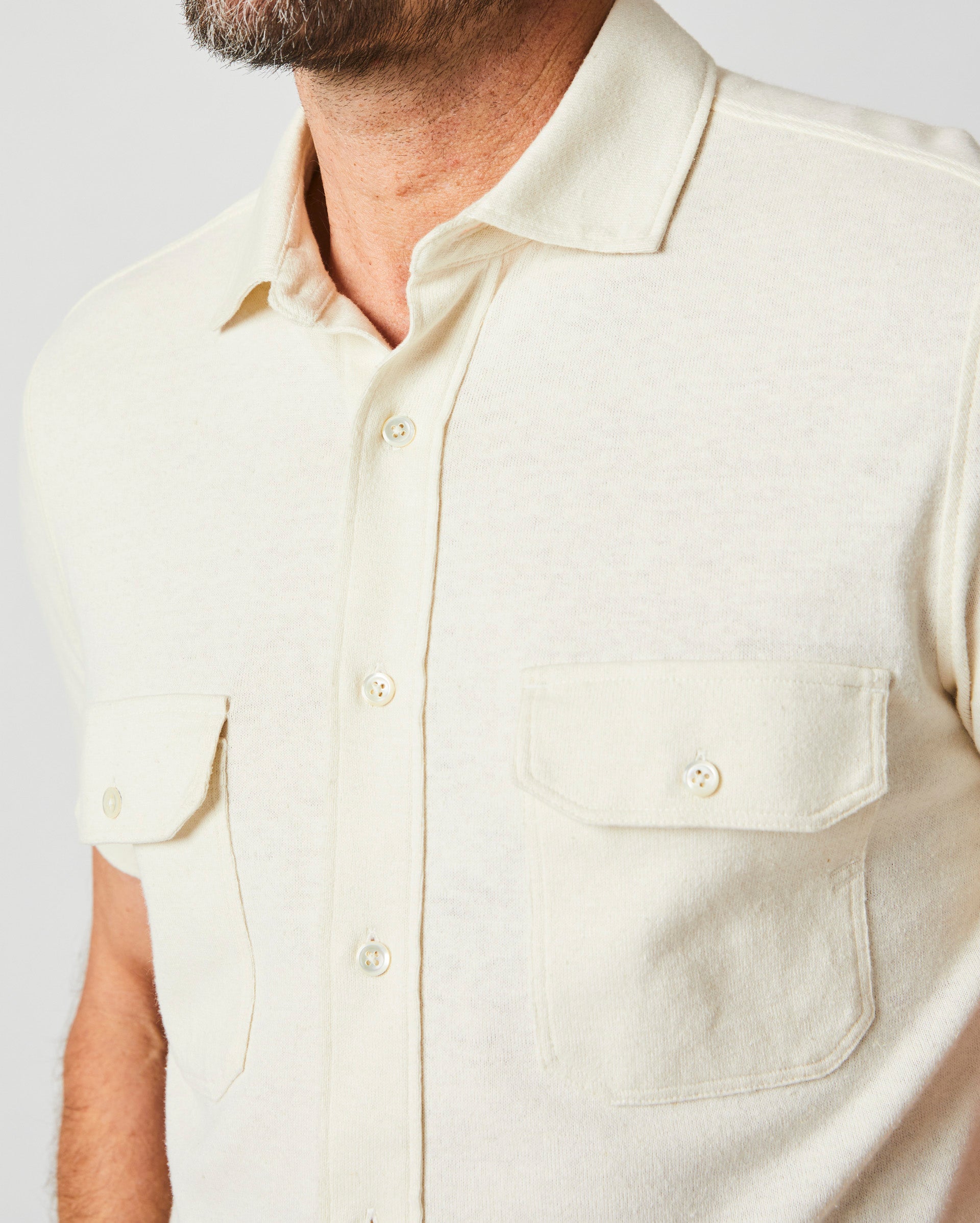 Short Sleeve Hemp Cotton Knit Shirt Tinted White Billy Reid