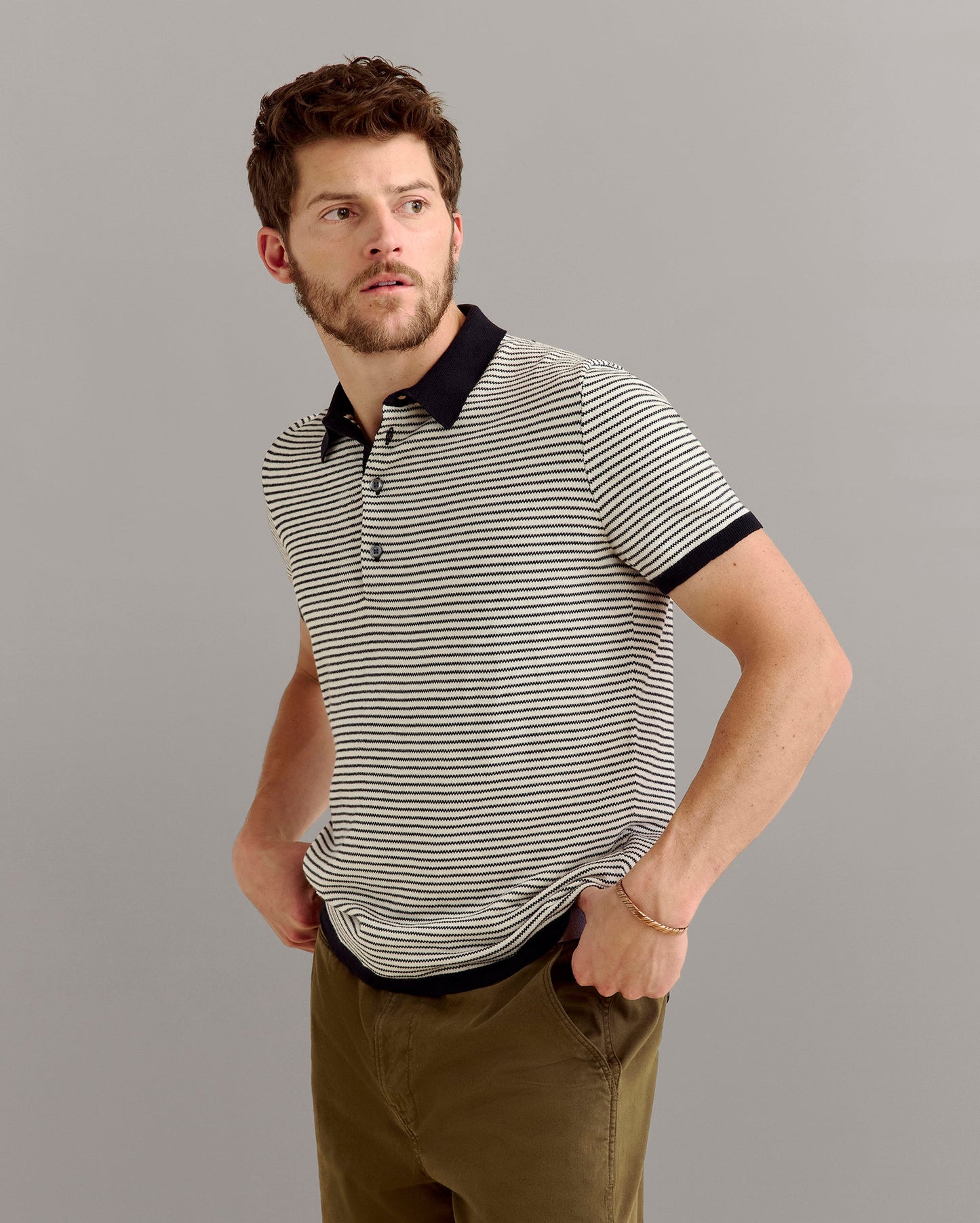 Stripe Sweater Polo Tinted White/Black Billy Reid