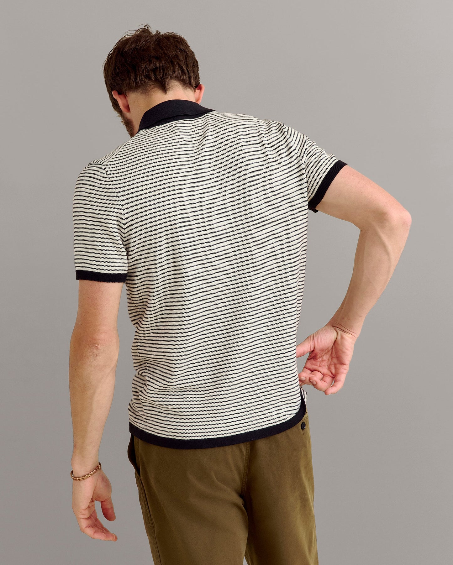 Stripe Sweater Polo Tinted White/Black Billy Reid