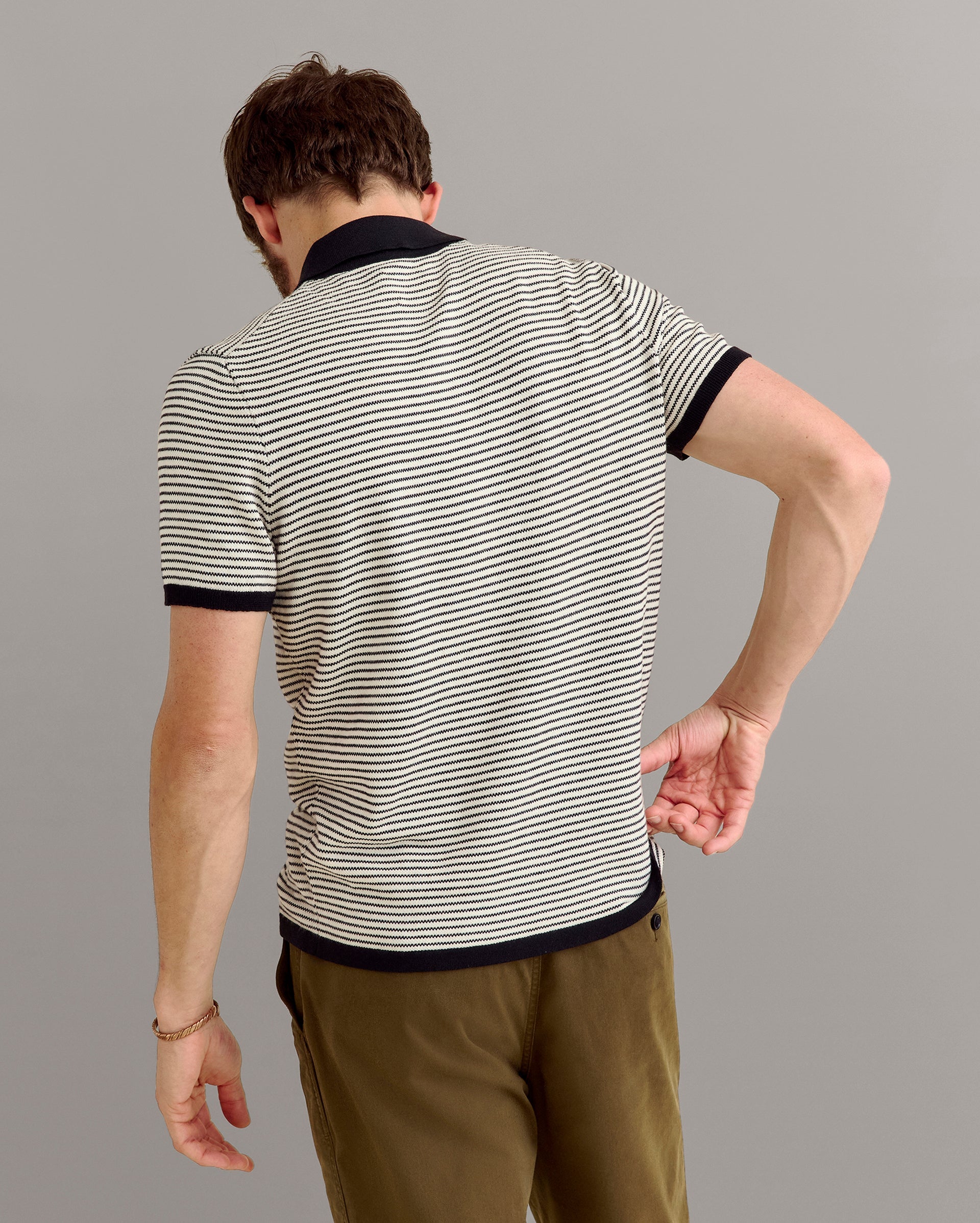 Stripe Sweater Polo Tinted White/Black Billy Reid