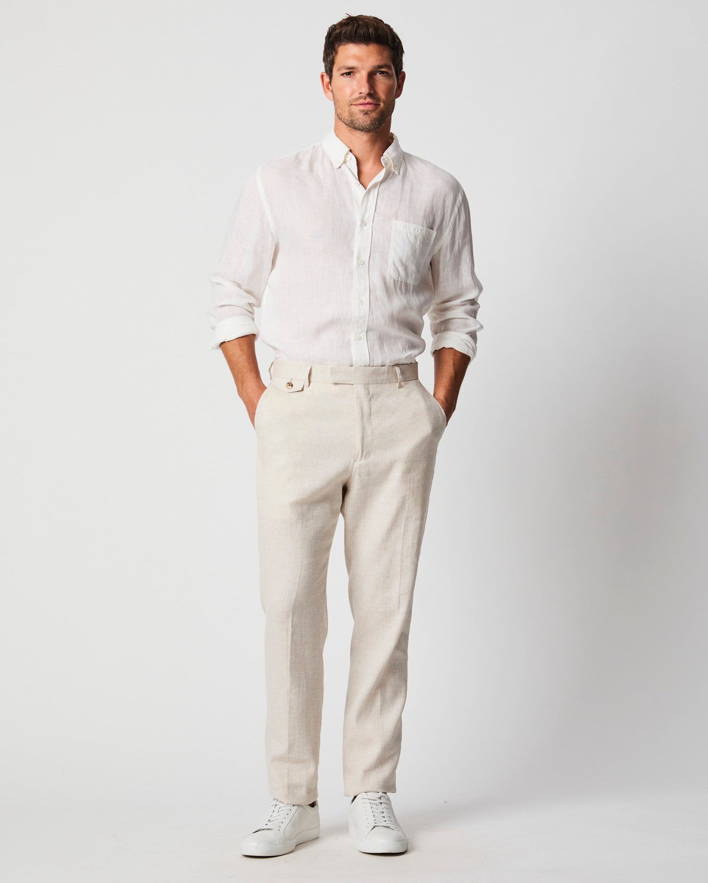 Herringbone Flat Front Trouser Natural Billy Reid