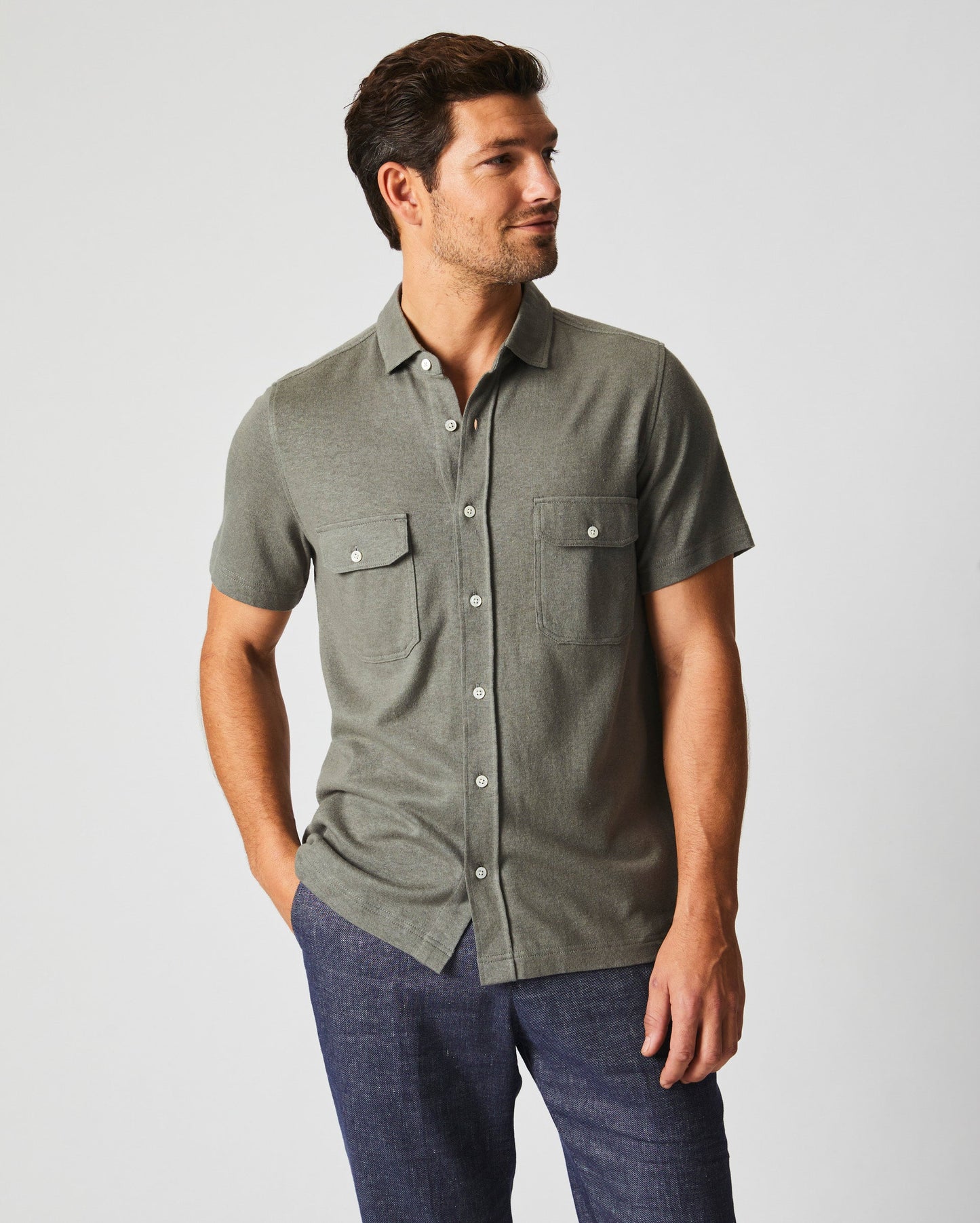 Short Sleeve Hemp Cotton Knit Shirt Washed Grey Billy Reid
