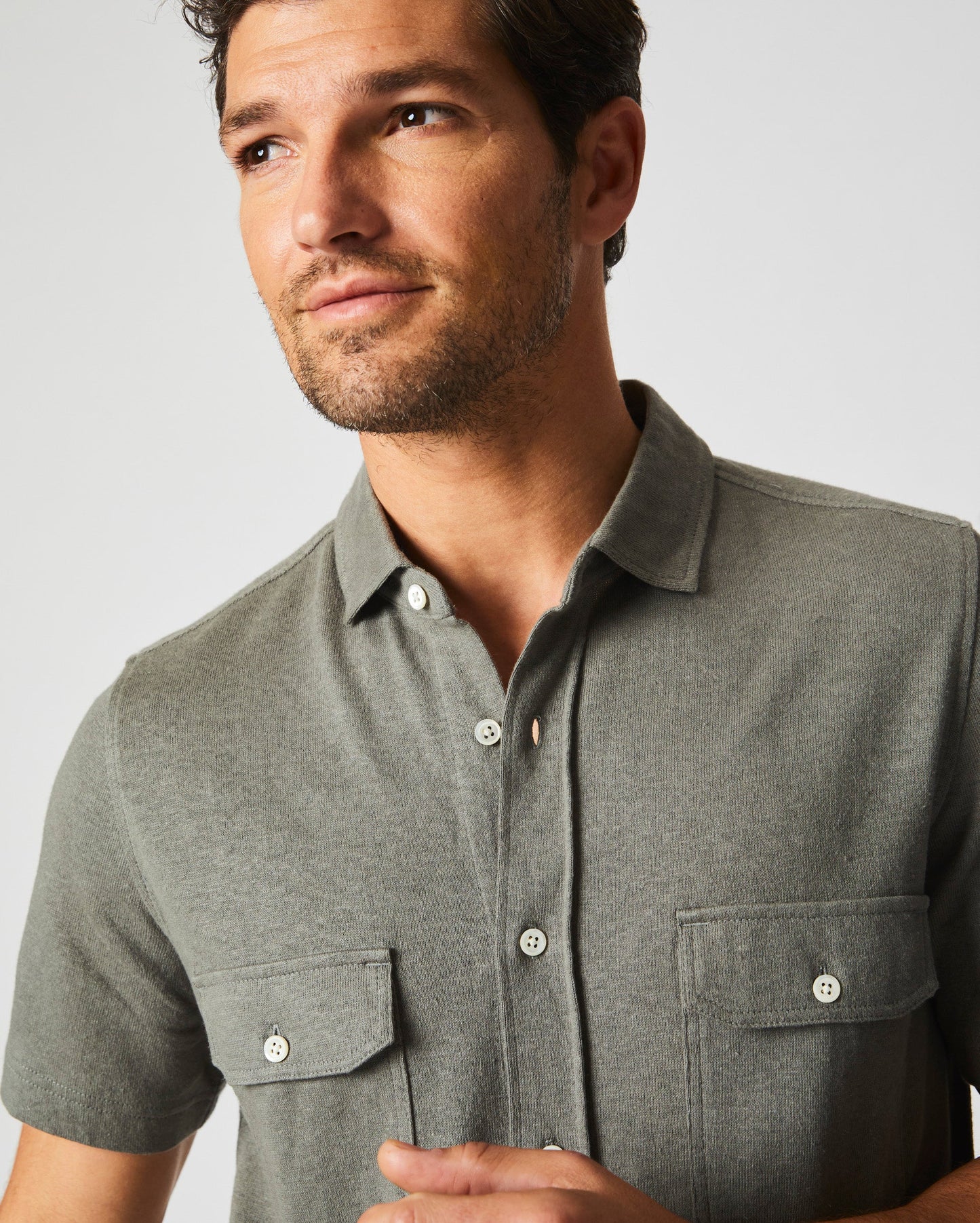 Short Sleeve Hemp Cotton Knit Shirt Washed Grey Billy Reid