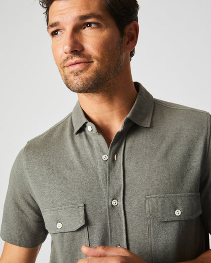 Short Sleeve Hemp Cotton Knit Shirt Washed Grey Billy Reid