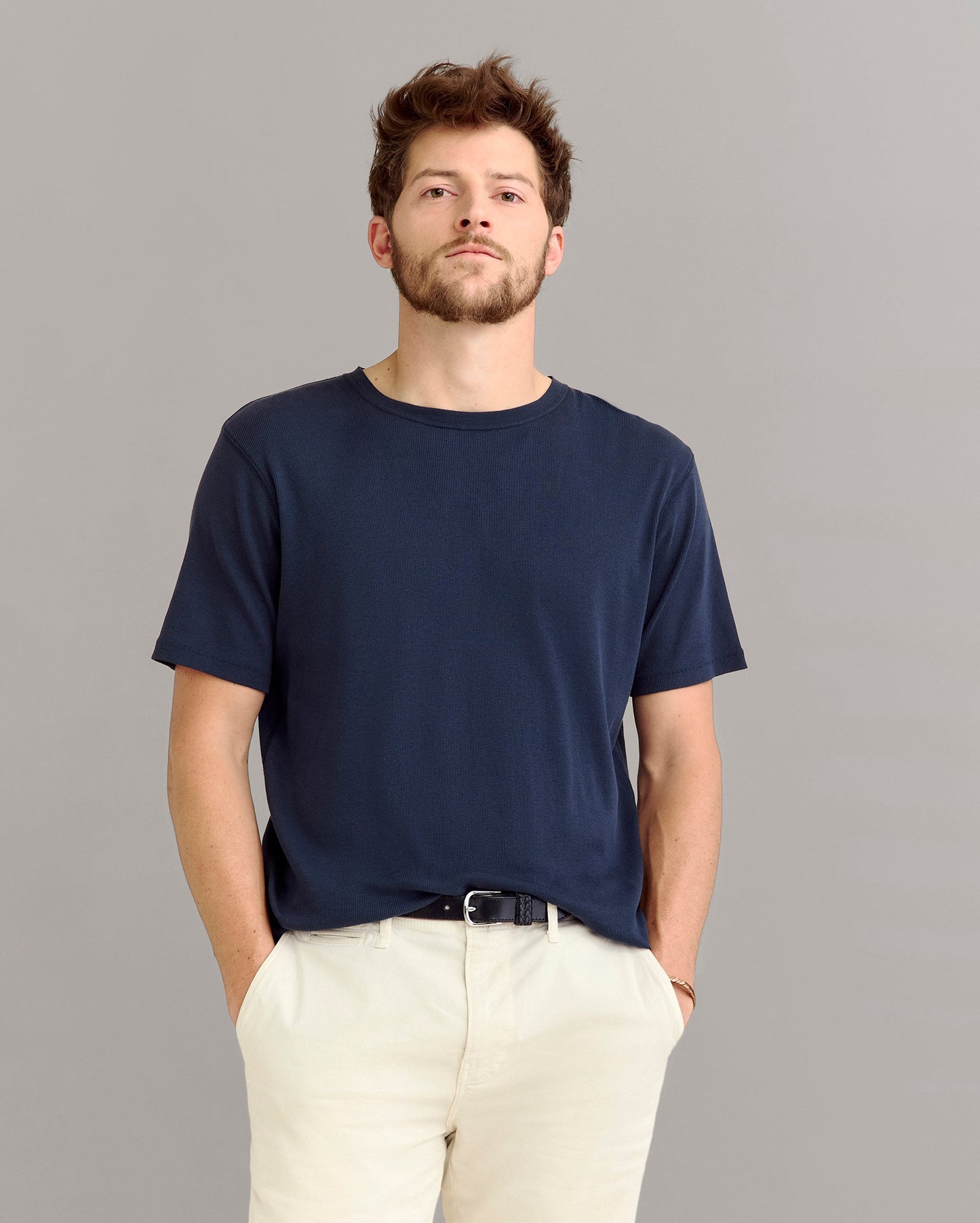 Short Sleeve Rib Crew Carbon Blue Billy Reid