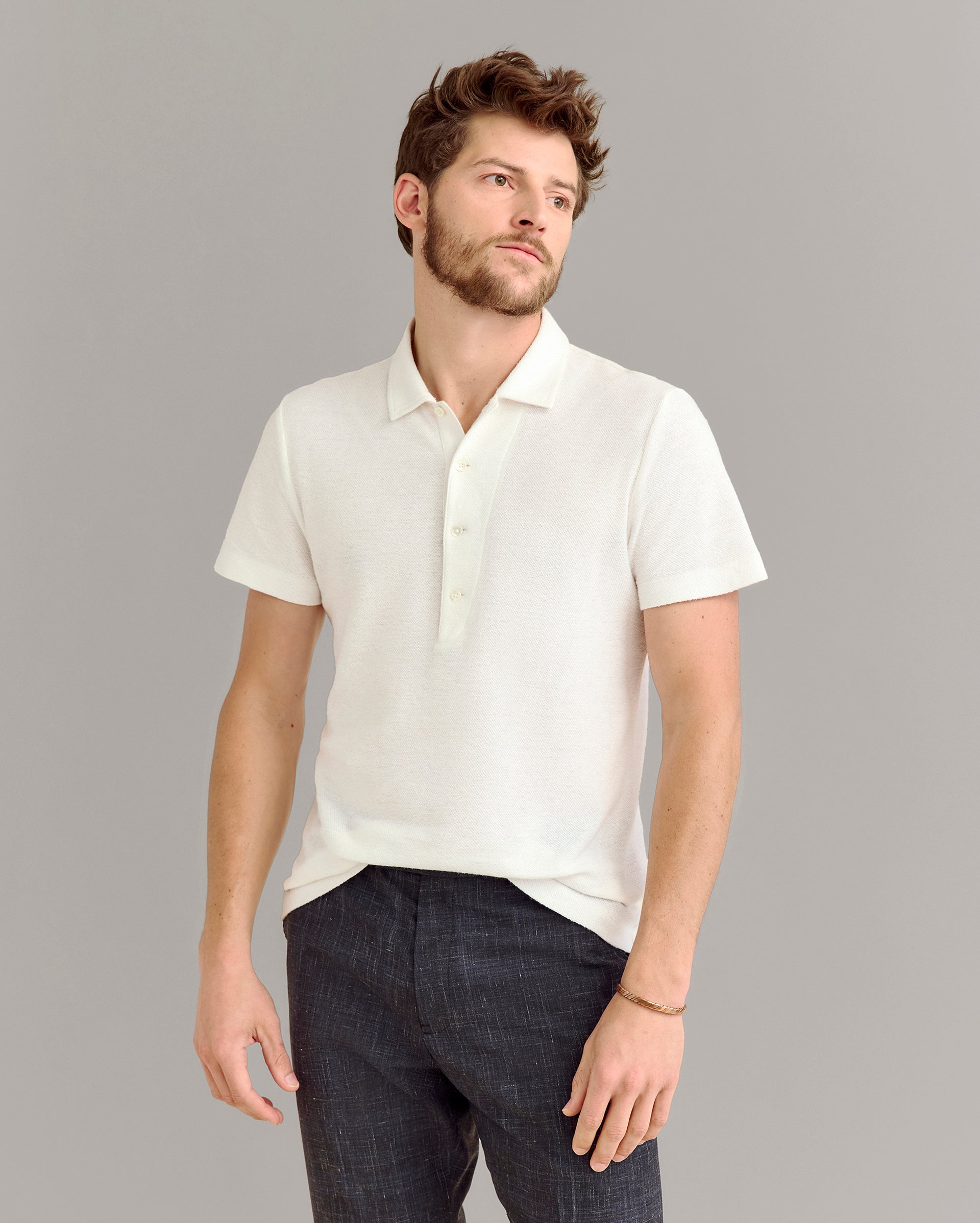 Hemp Cotton Twill Polo White Billy Reid