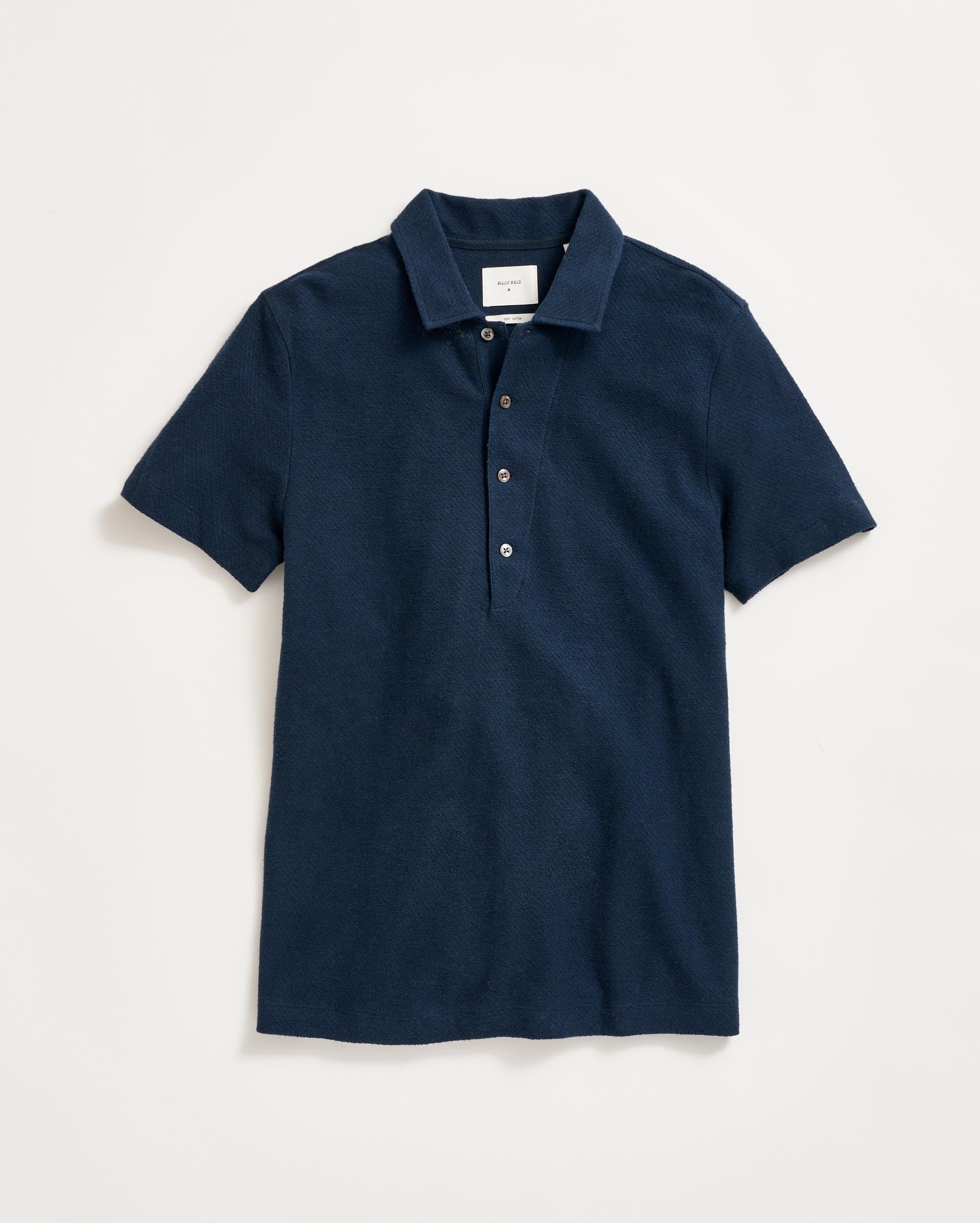 Hemp Cotton Twill Polo Carbon Blue Billy Reid