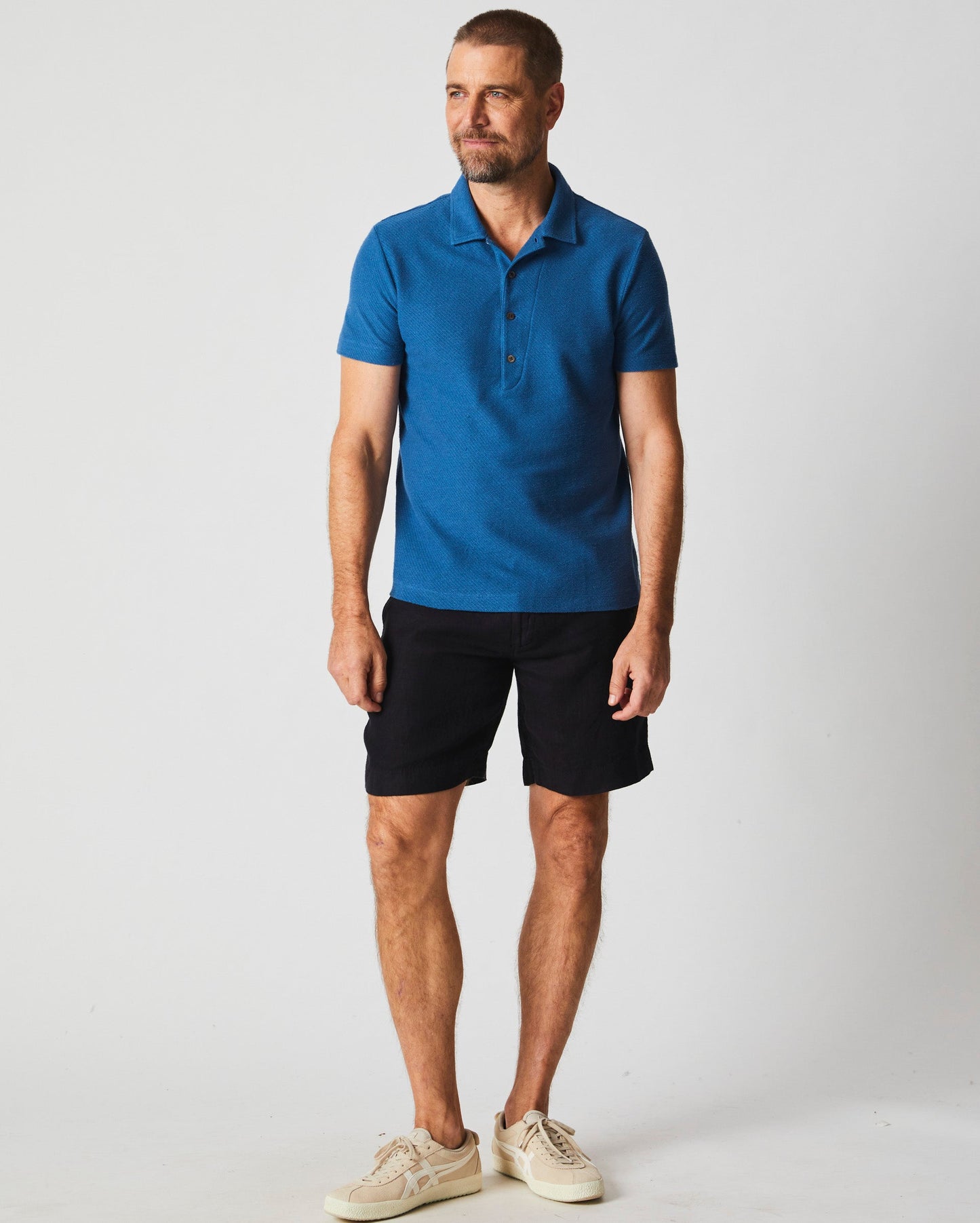 Hemp Cotton Twill Polo Dark Blue Billy Reid