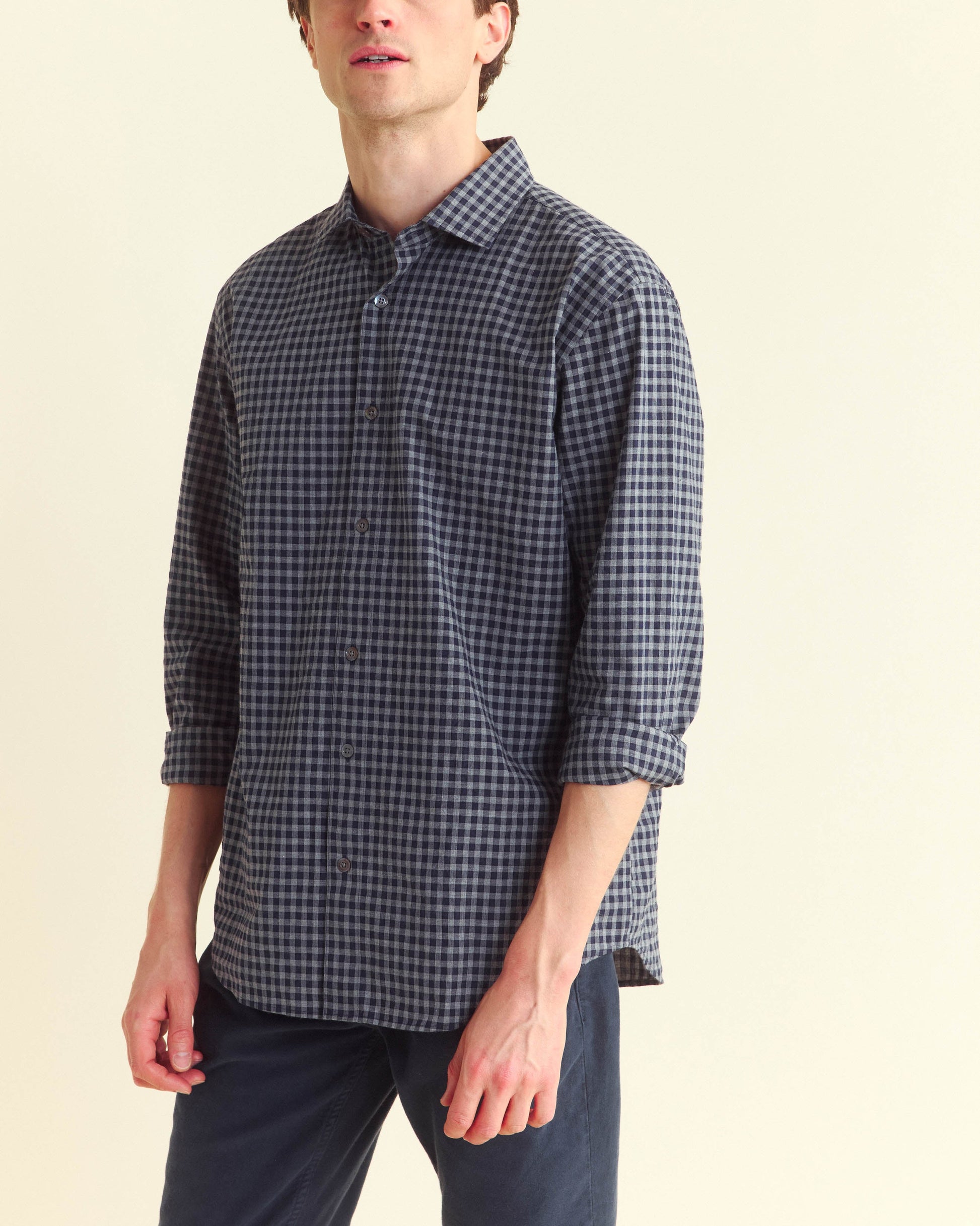 Plaid Check Hutcheson Sport Shirt Navy/Grey Billy Reid