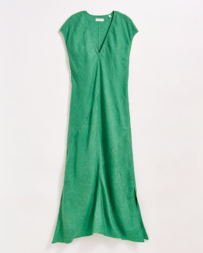 Maxi Bias Linen Dress Green Billy Reid