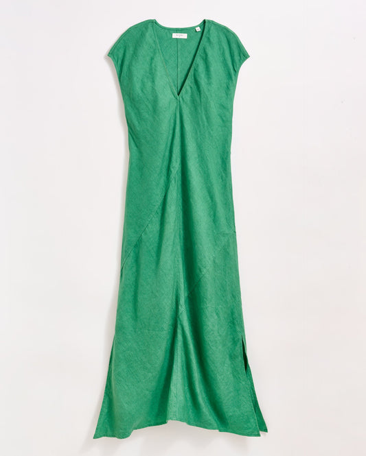 Maxi Bias Linen Dress Green Billy Reid