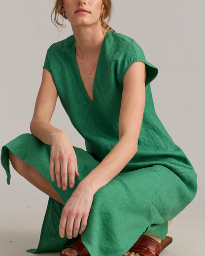 Maxi Bias Linen Dress Green Billy Reid