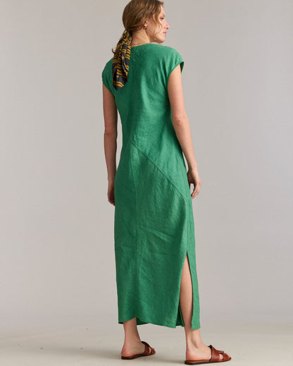 Maxi Bias Linen Dress Green Billy Reid
