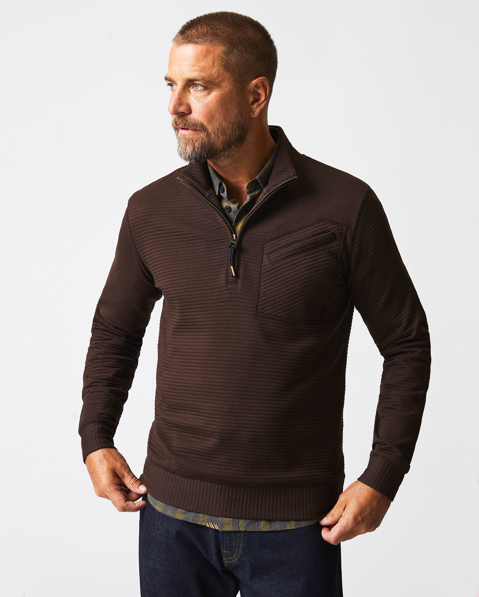Quilted Half Zip Chocolate Billy Reid