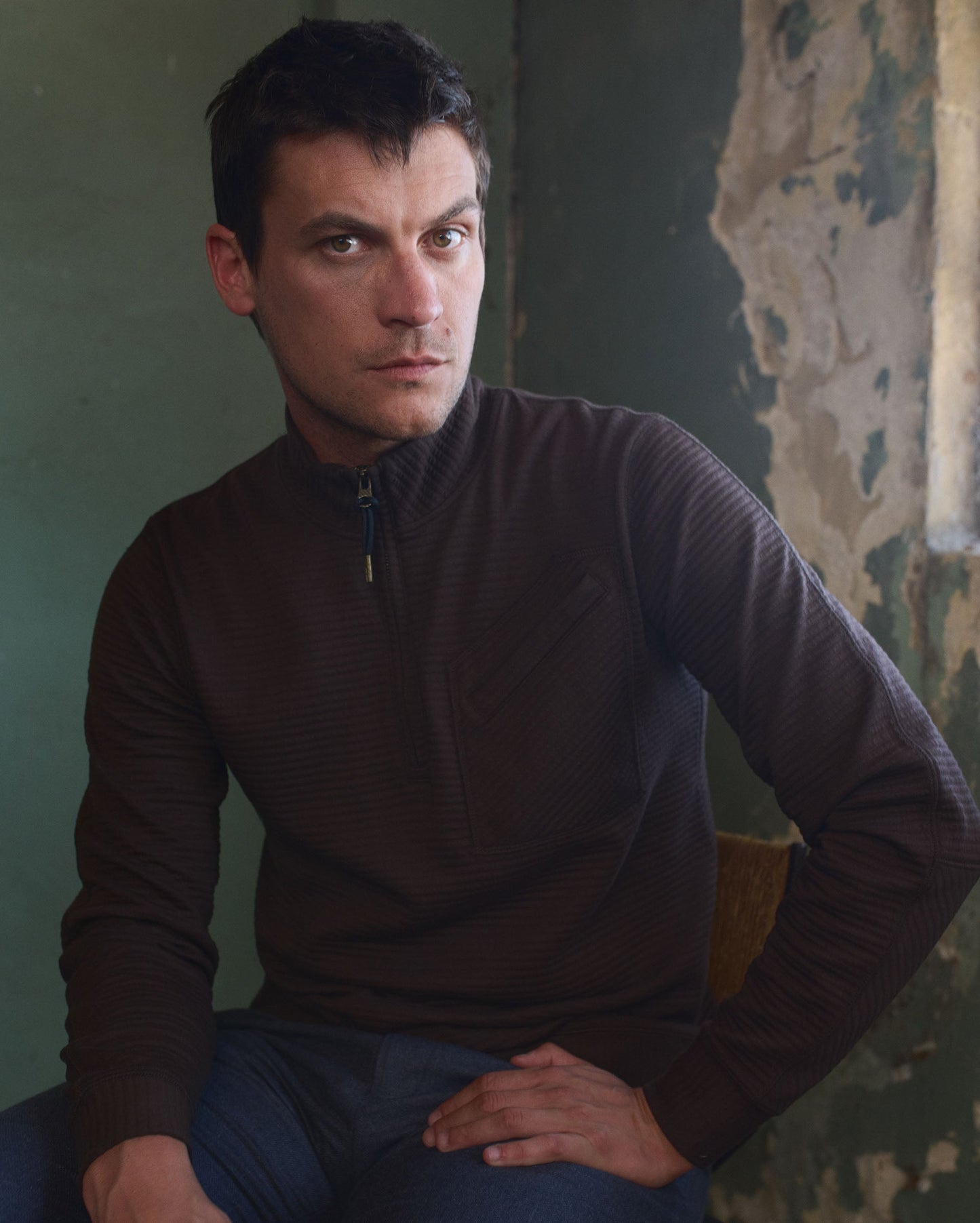 Quilted Half Zip Chocolate Billy Reid